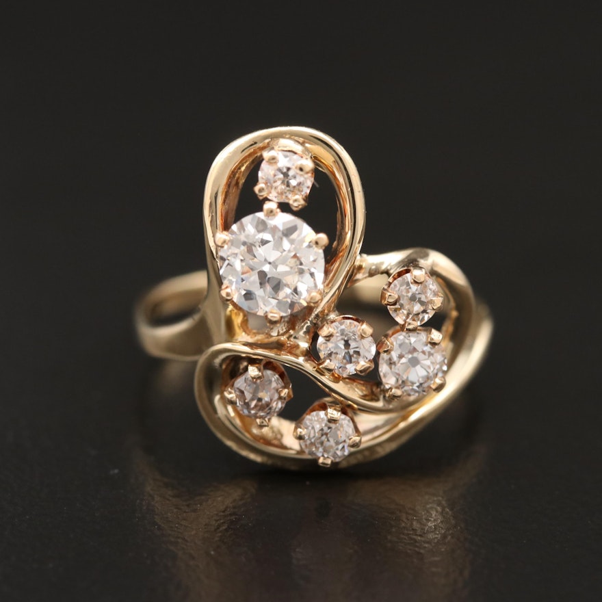 14K Diamond Ring with Freeform Design