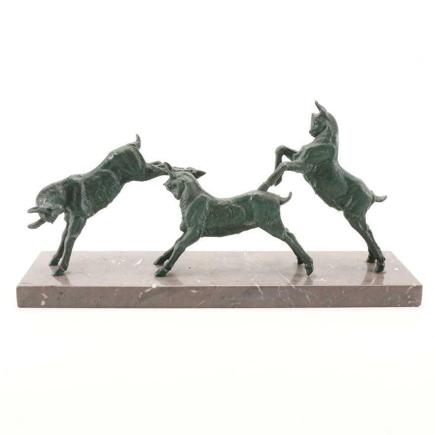 M. Leducq Art Deco Patinated Spelter Goat Sculpture