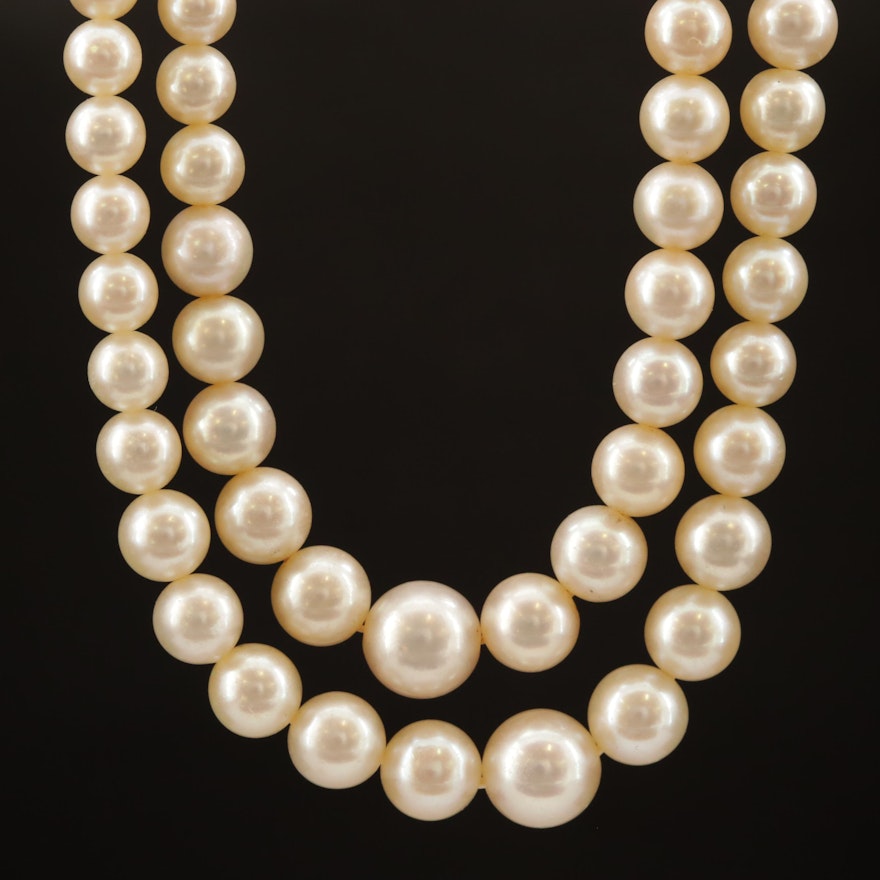 Graduated Akoya Pearl Double Strand Necklace with 14K Clasp and GIA Report