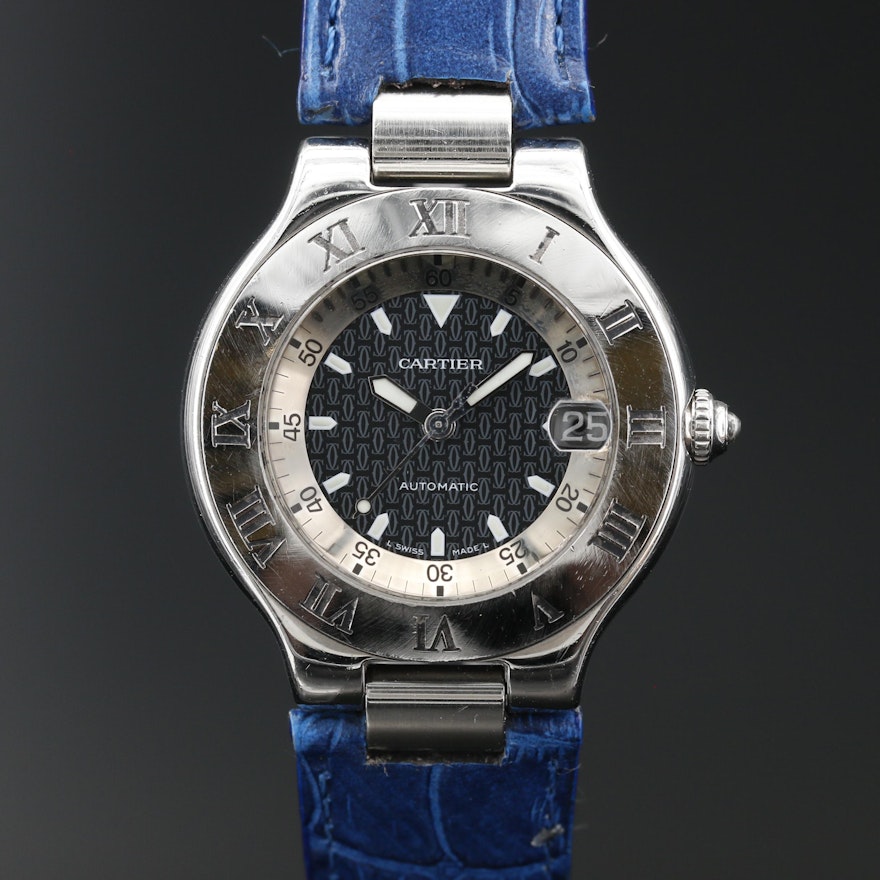 Cartier 21 "Autoscaph" Stainless Steel Wristwatch