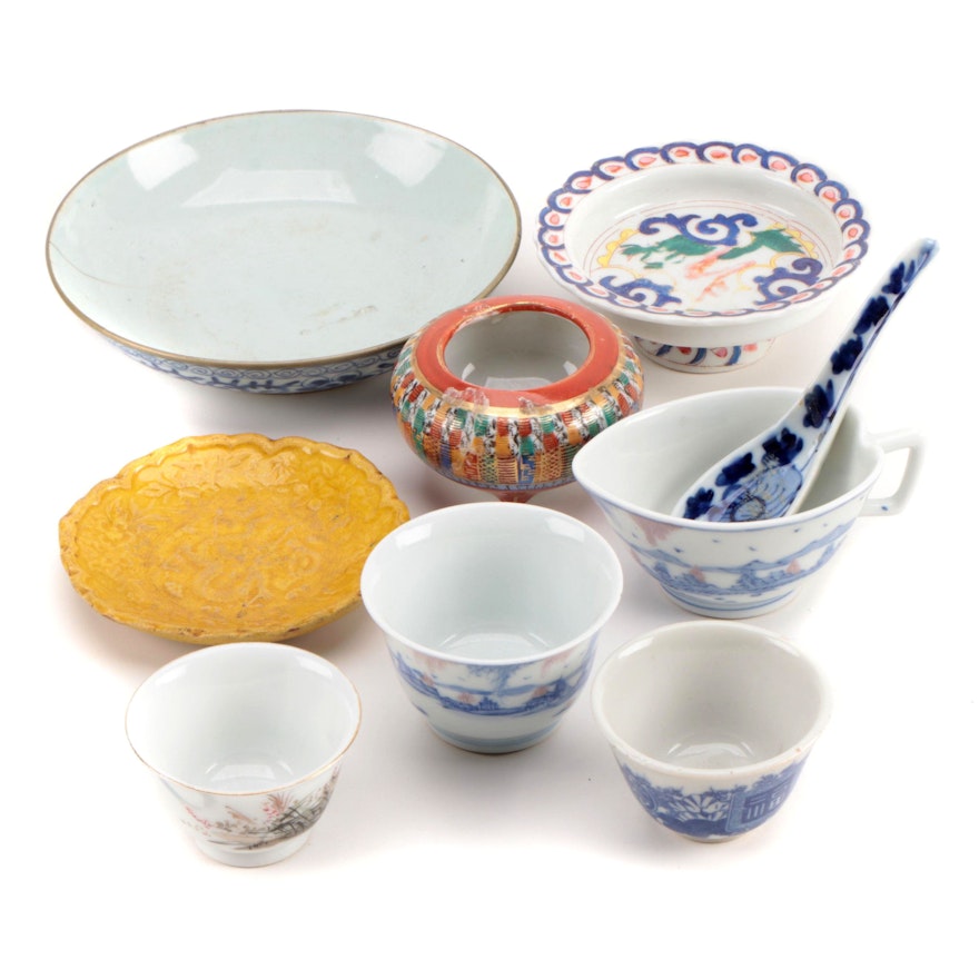 Kangxi Style Porcelain Brush Washer and Other Table Accessories