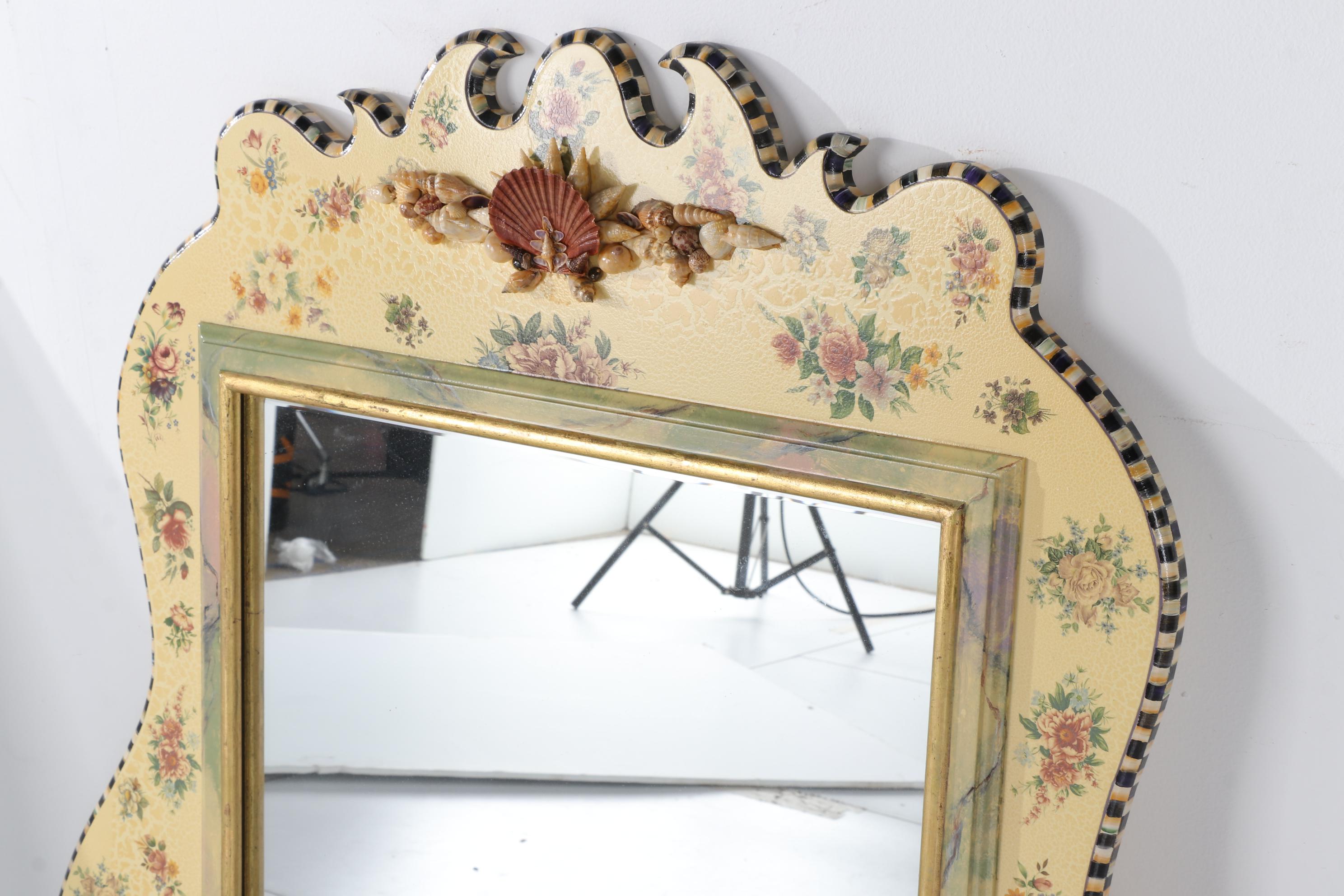 MacKenzie-Childs "Belvedere" Parcel-Gilt and Shell-Mounted Wall Mirror