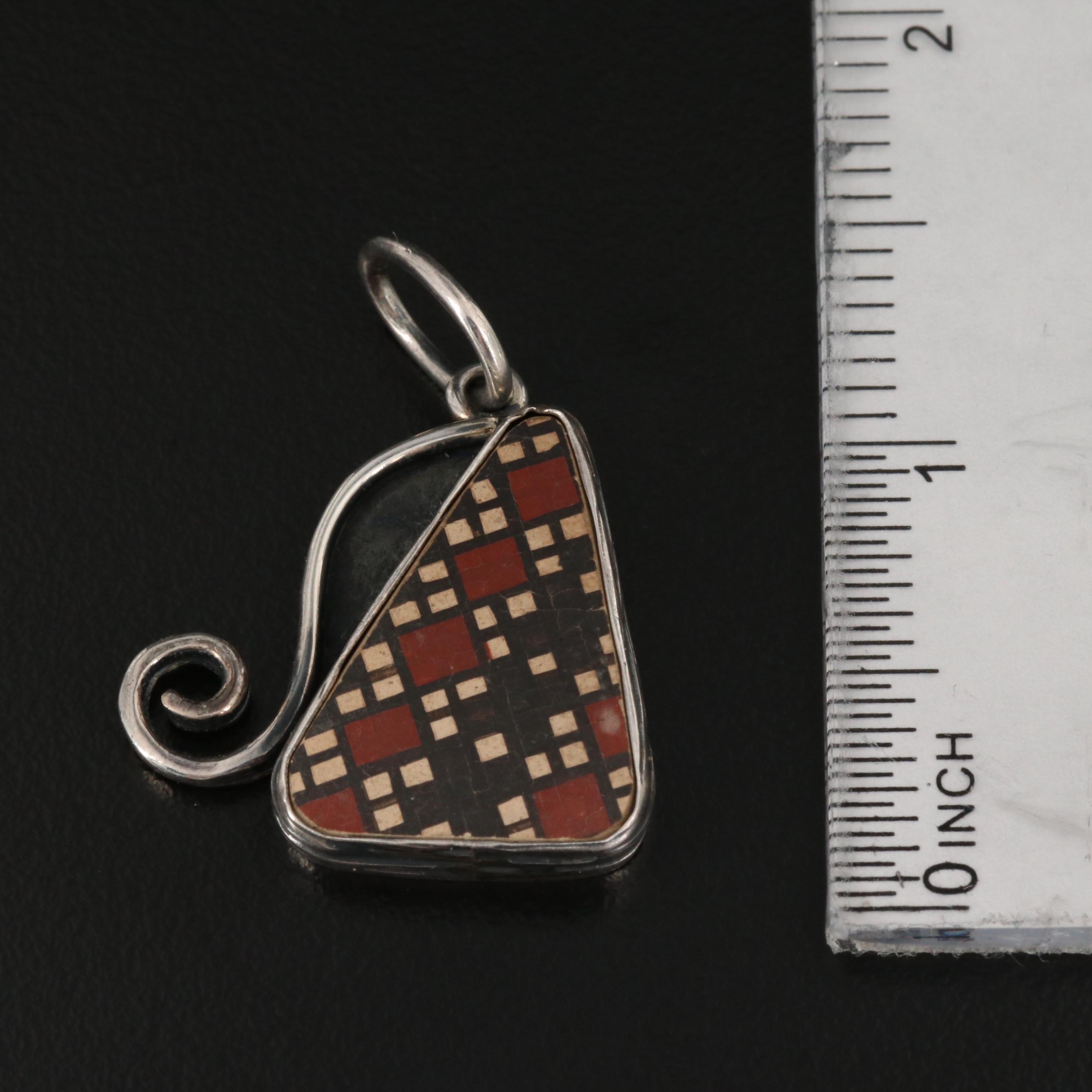 Sterling and 950 Silver Assorted Earrings and Mata Ortiz Pottery Shard Pendant