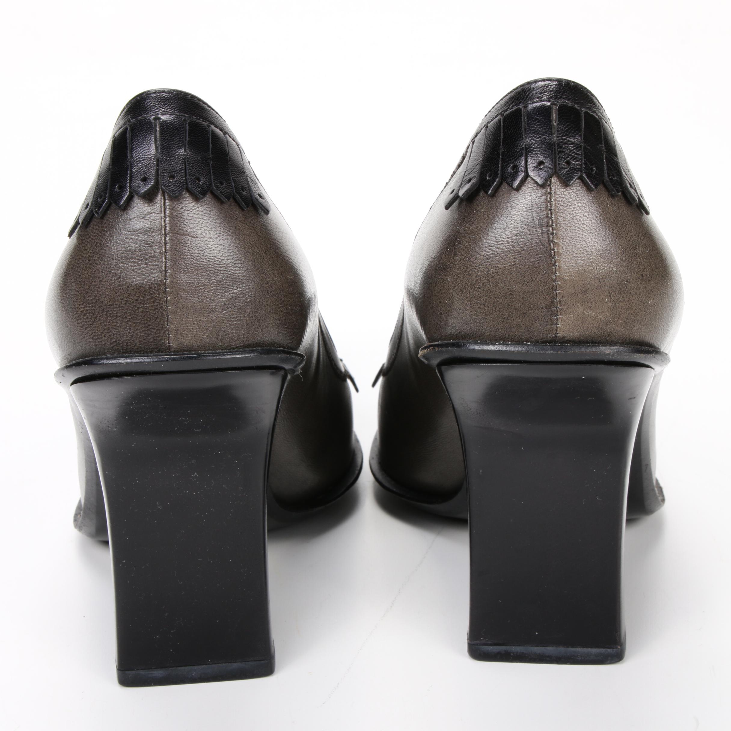 Prada Square-Toe Tassel Pumps in Grey and Black Leather