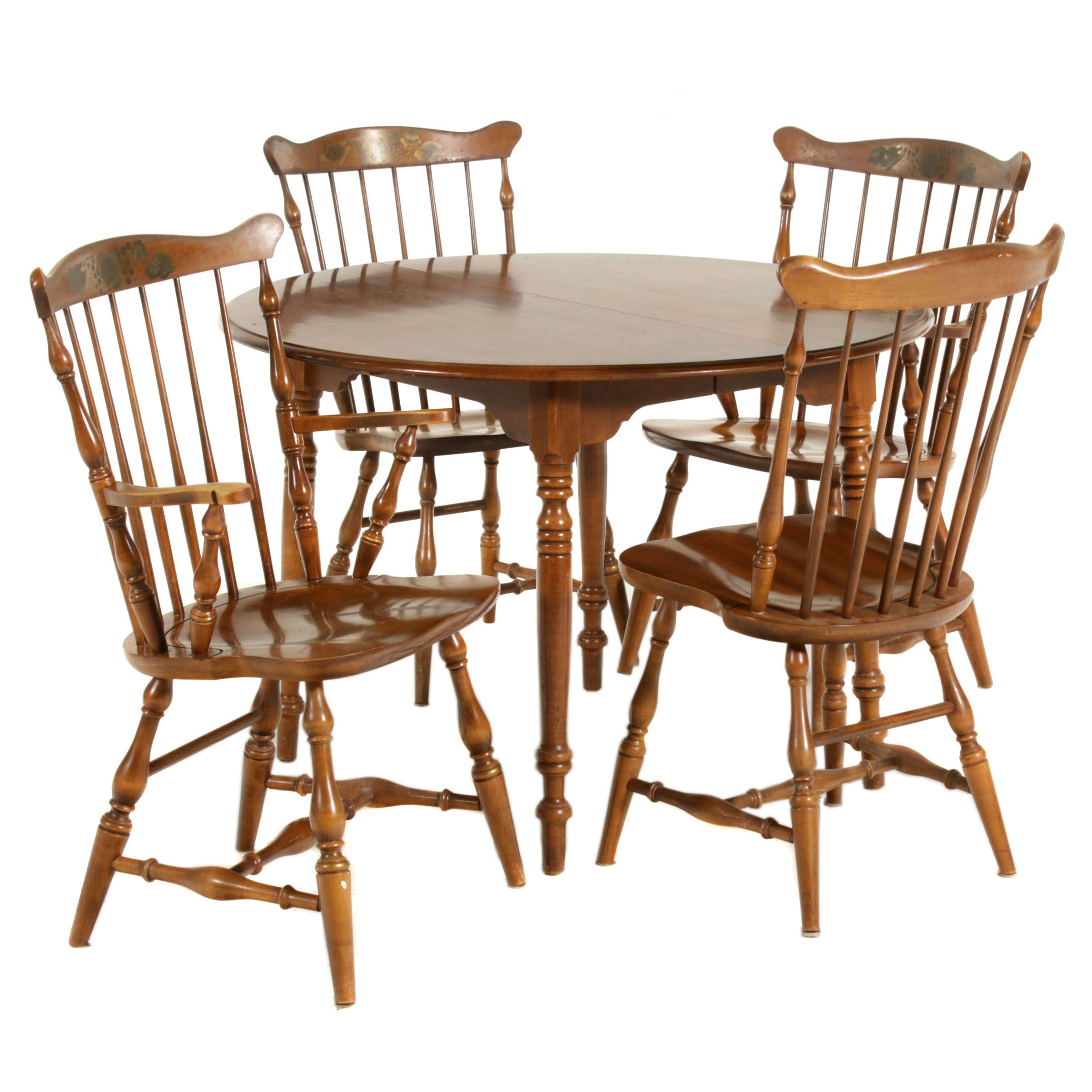 Hitchcock Maple Dining Table and Spindle Back Chairs, Mid-20th Century