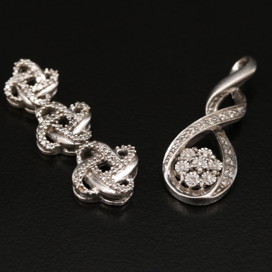 Sterling Silver Diamond Flower and Graduated Knot Pendants