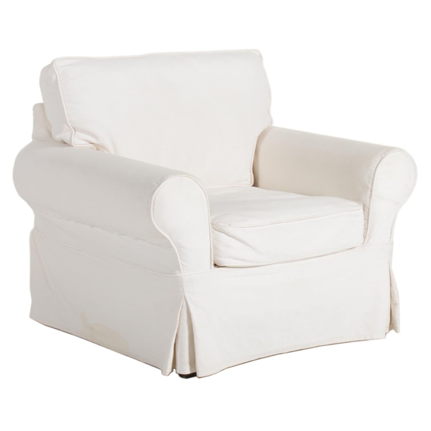 Pottery Barn Armchair with Mitchell Gold Canvas Slipcover, 21st Century