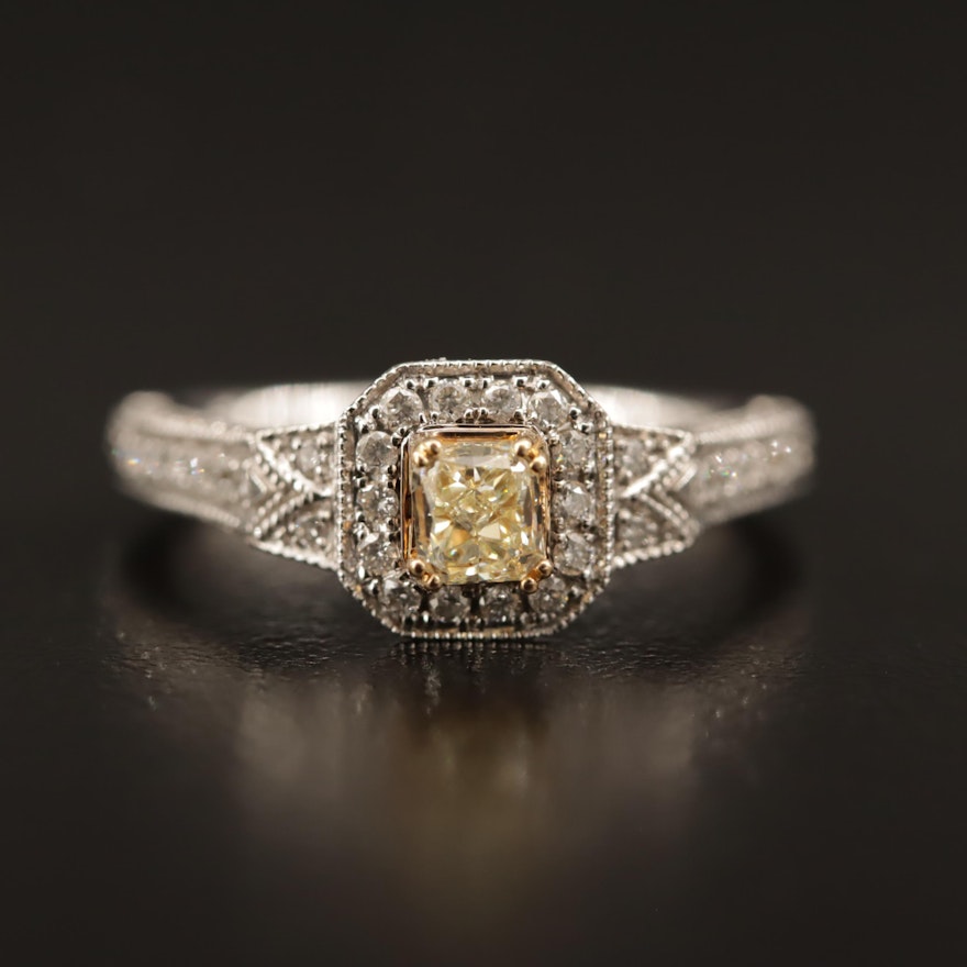 14K 1.06 CTW Diamond Ring with 18K Yellow Gold and Fancy Light Yellow Center