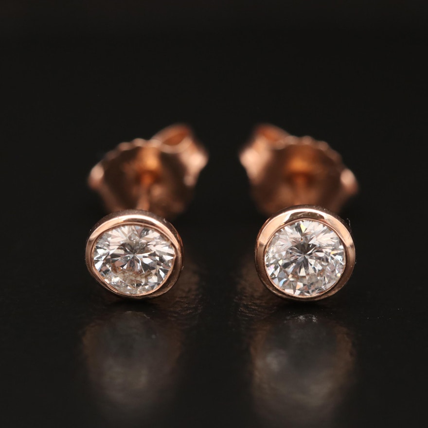 14K Rose Gold 0.64 CTW Diamond Solitaire Stud Earrings