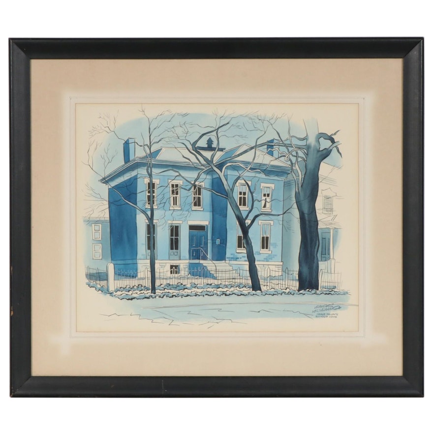 Leland S. McClelland Watercolor and Ink Painting "George Bellow's Boyhood Home"