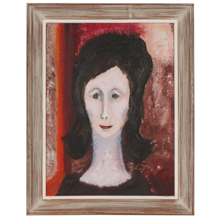 Portrait of Woman Oil Painting, Mid to Late 20th Century