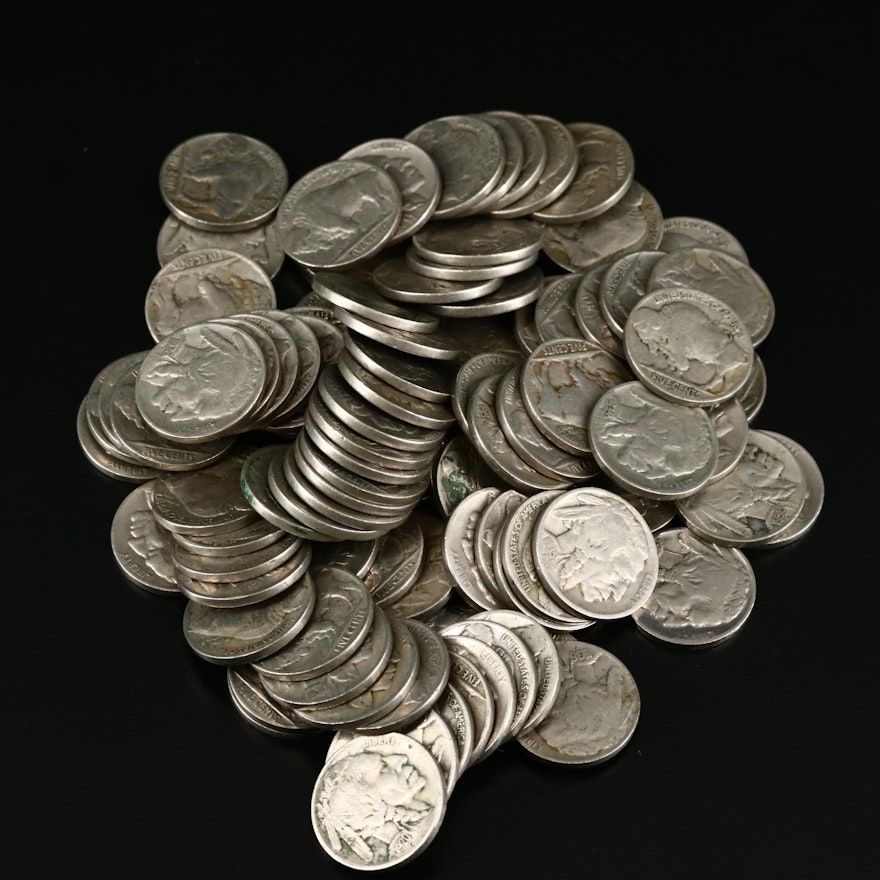 One Hundred Assorted Readable Date Buffalo Nickels