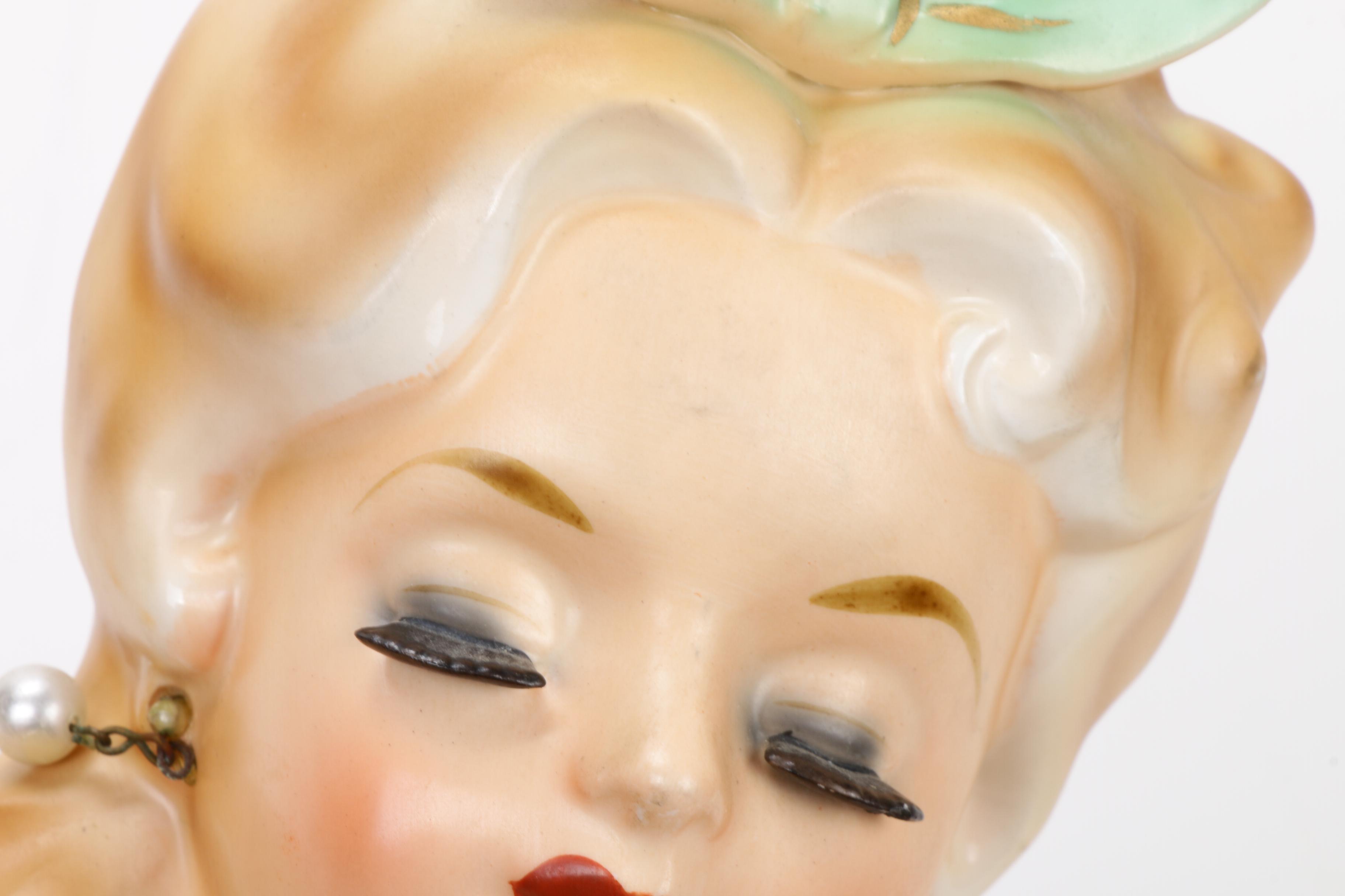 Three Inarco Ceramic Lady Head Vases, Mid-20th Century