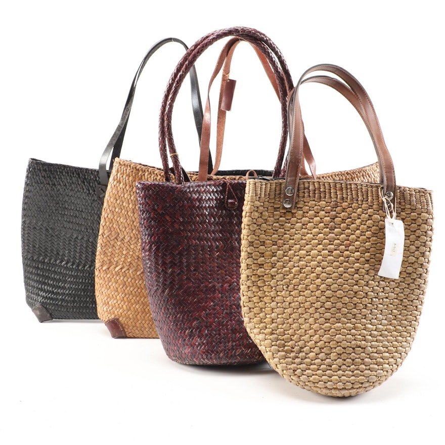 Four Handcrafted Rattan Tote Bags