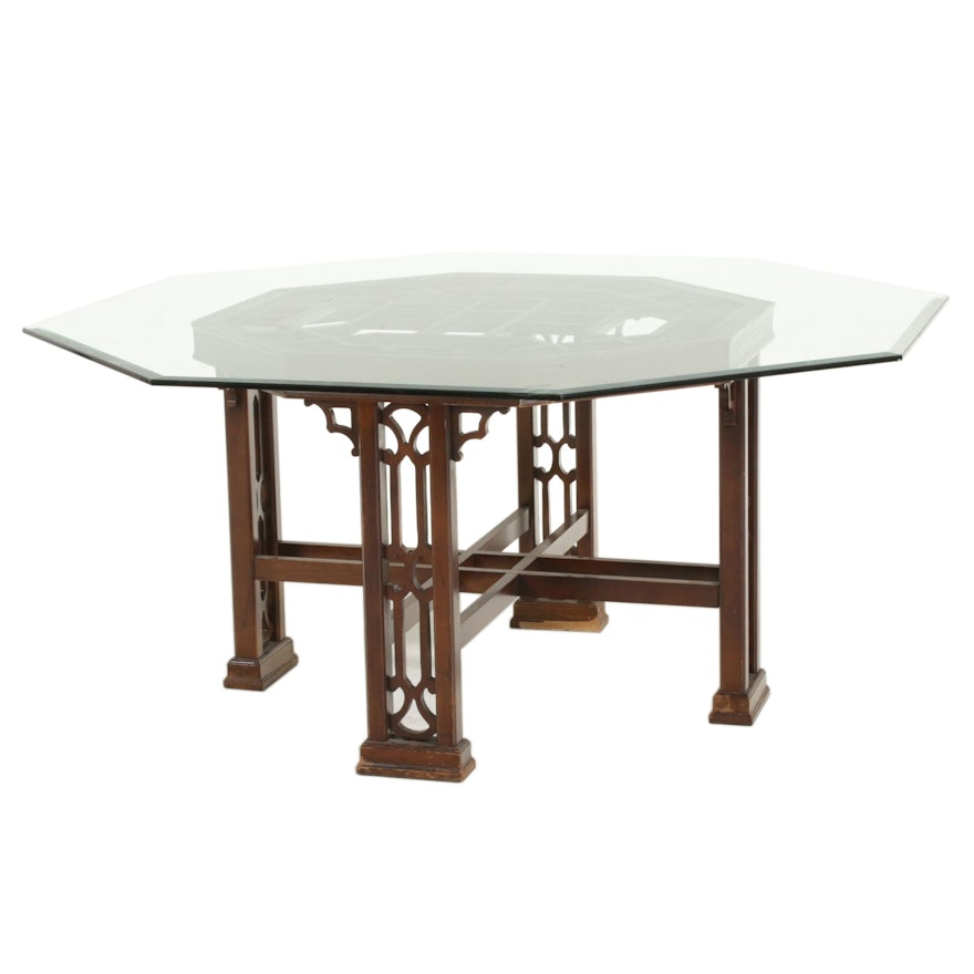 Chinese Style Glass Top Octagonal Dining Room Table