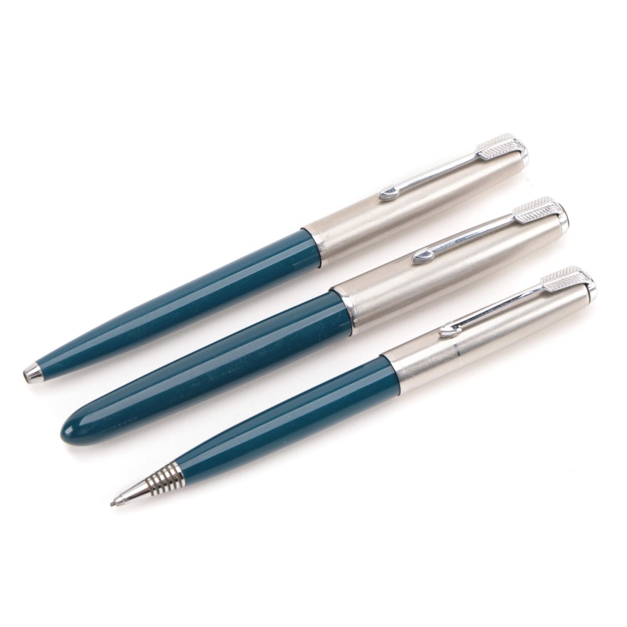 Parker 51 Teal Pen and Pencil Set, Mid-20th Century