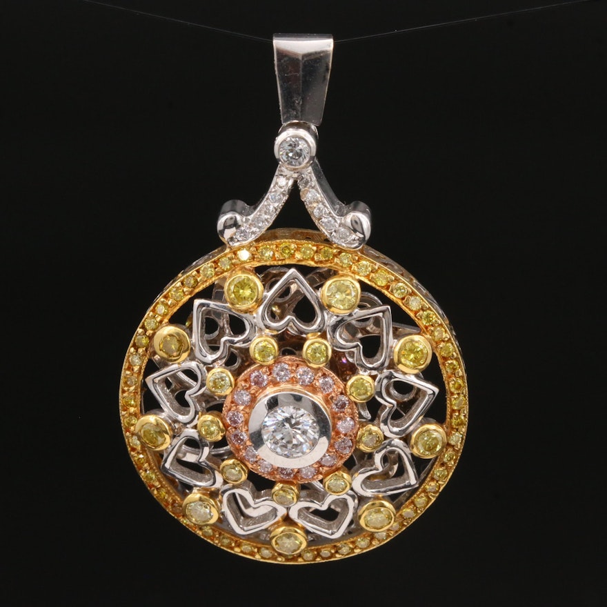 18K Tri-Color Gold 1.96 CTW Diamond Pendant