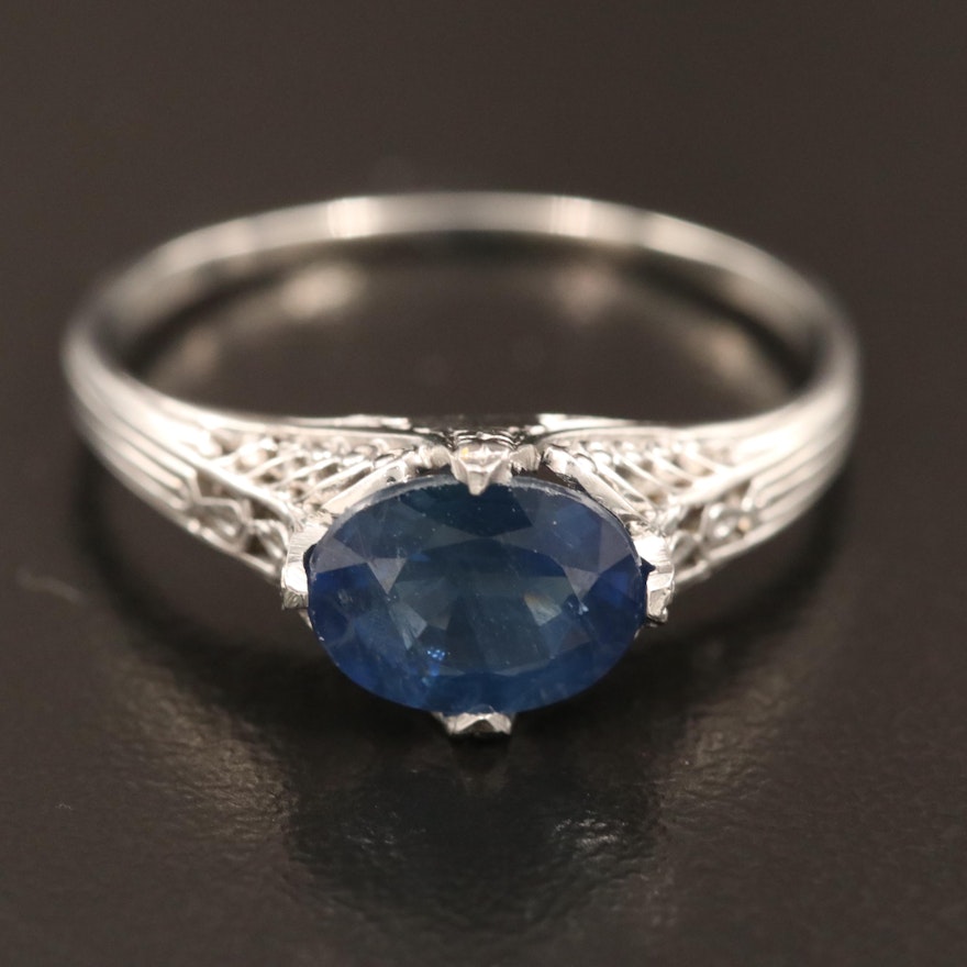 Edwardian Style Platinum 1.50 CT Blue Sapphire Ring