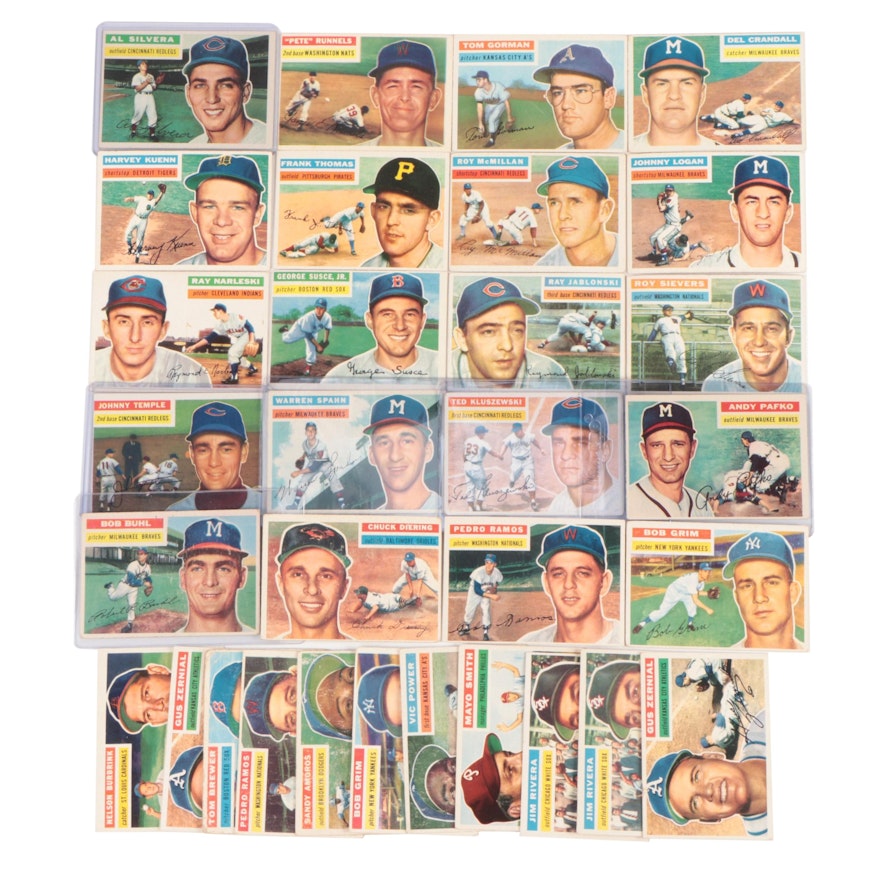 1956 Topps Baseball Cards with Hall of Fame Pitcher Warren Spahn