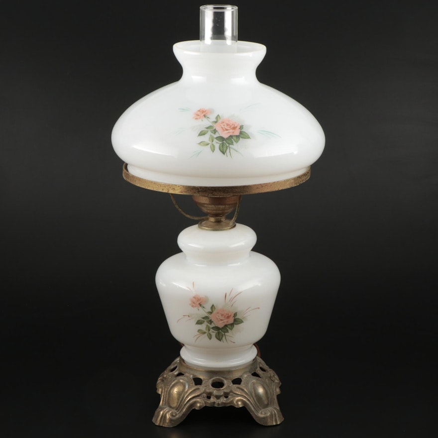 Hedco Milk Glass Parlor Lamp, Mid-20th Century