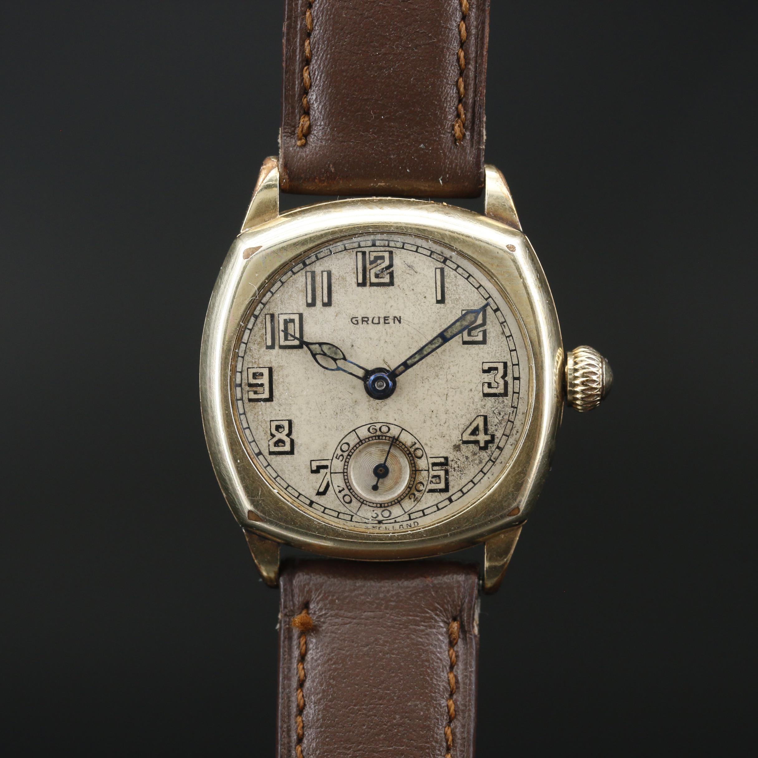 Gruen 14K Gold Filled Art Deco Style Watch, Mid To Late 1920s