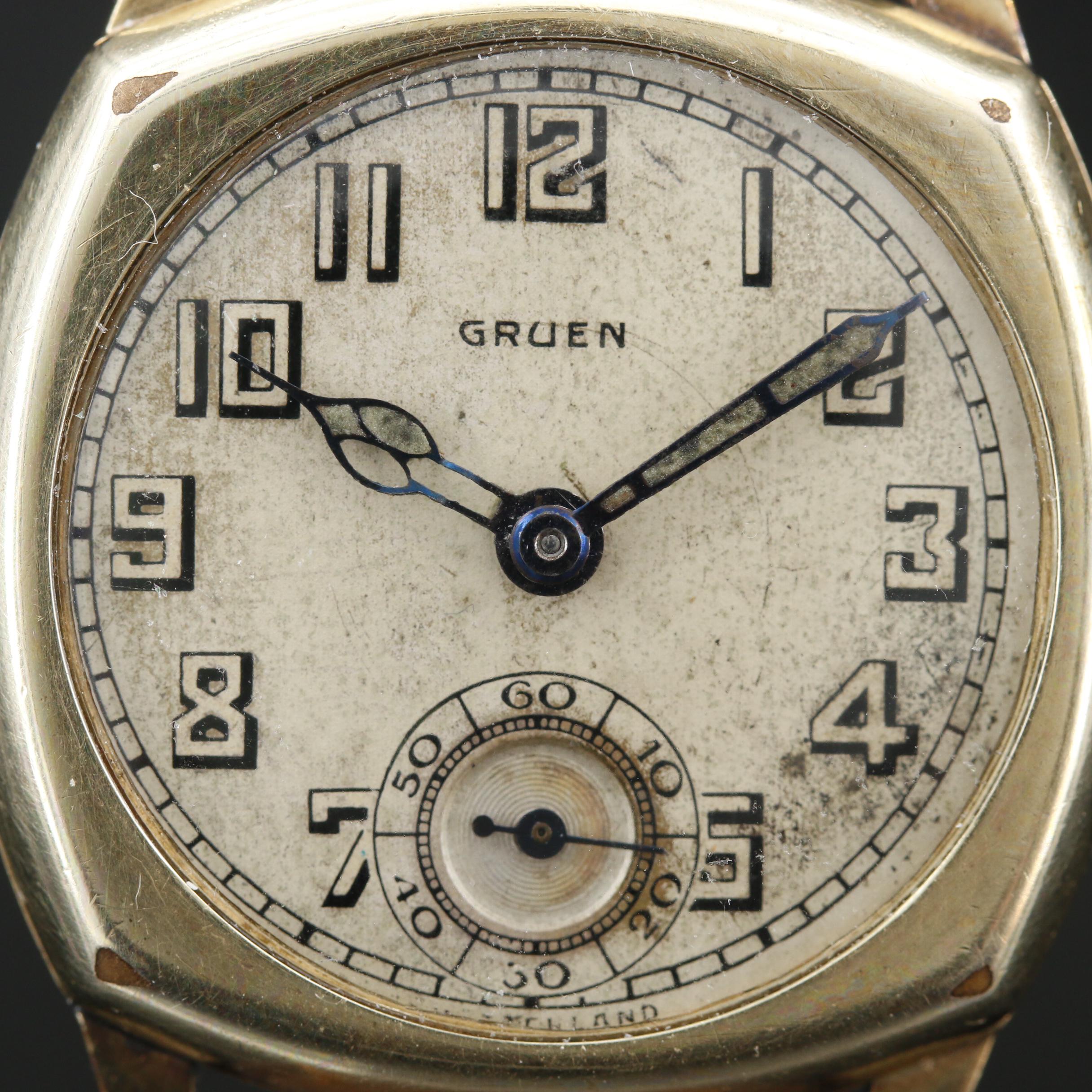 Gruen 14K Gold Filled Art Deco Style Watch, Mid To Late 1920s