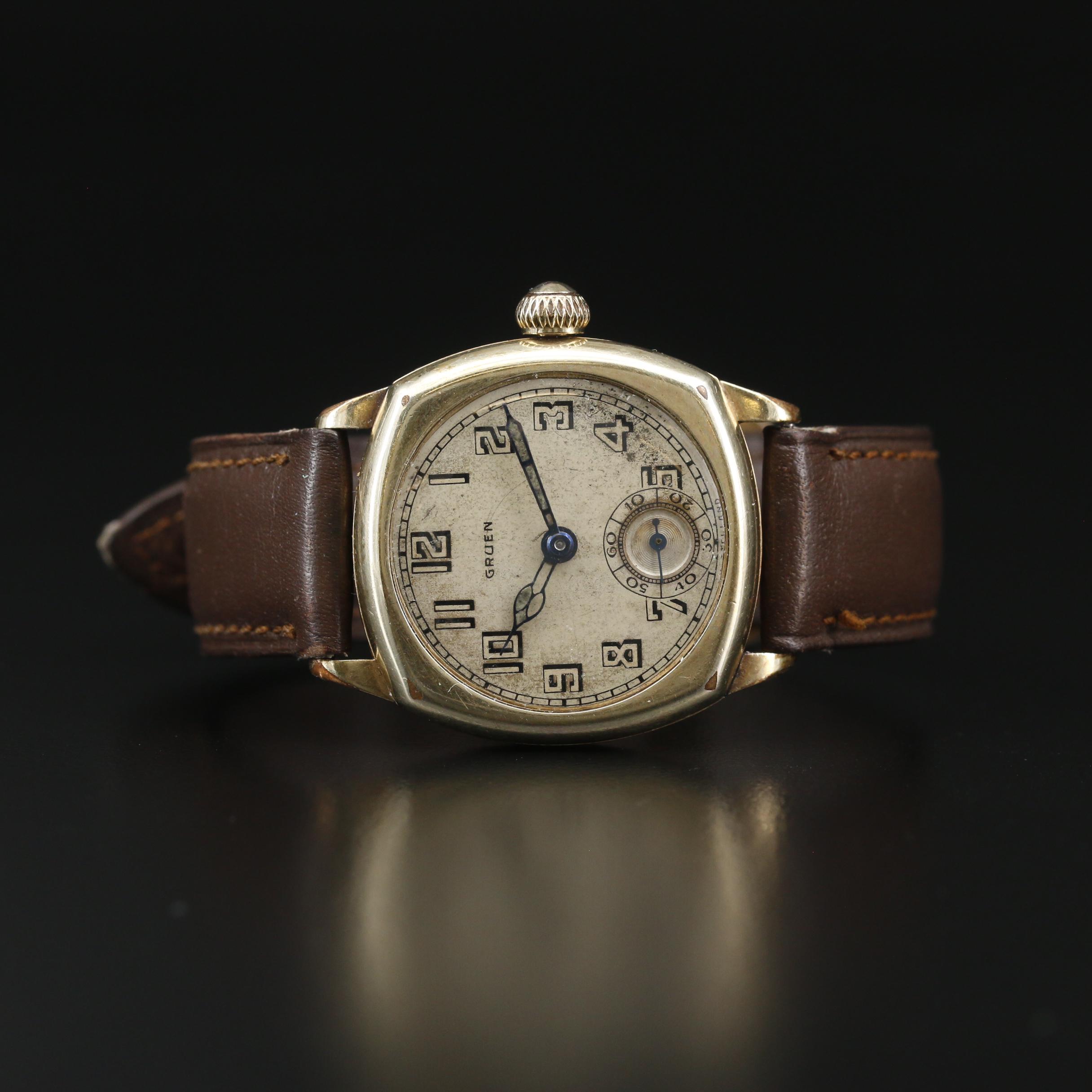 Gruen 14K Gold Filled Art Deco Style Watch, Mid To Late 1920s