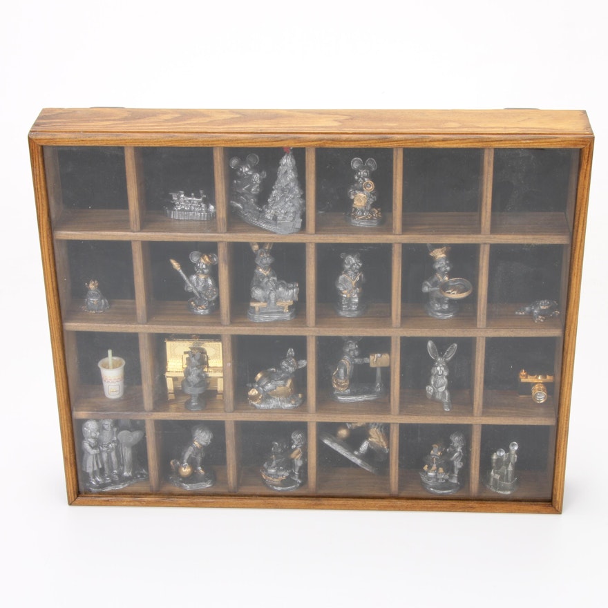 Animal, Fantasy, and People Pewter Figurines and Miniatures in Display Case