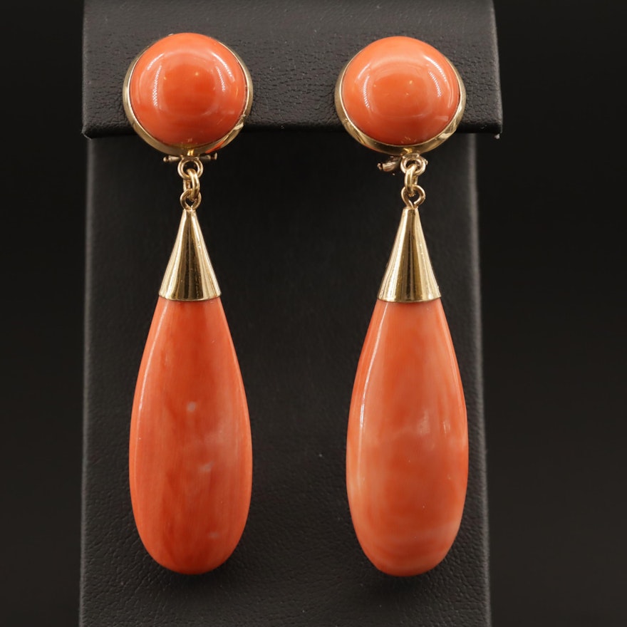 Vintage 18K Coral Drop Earrings