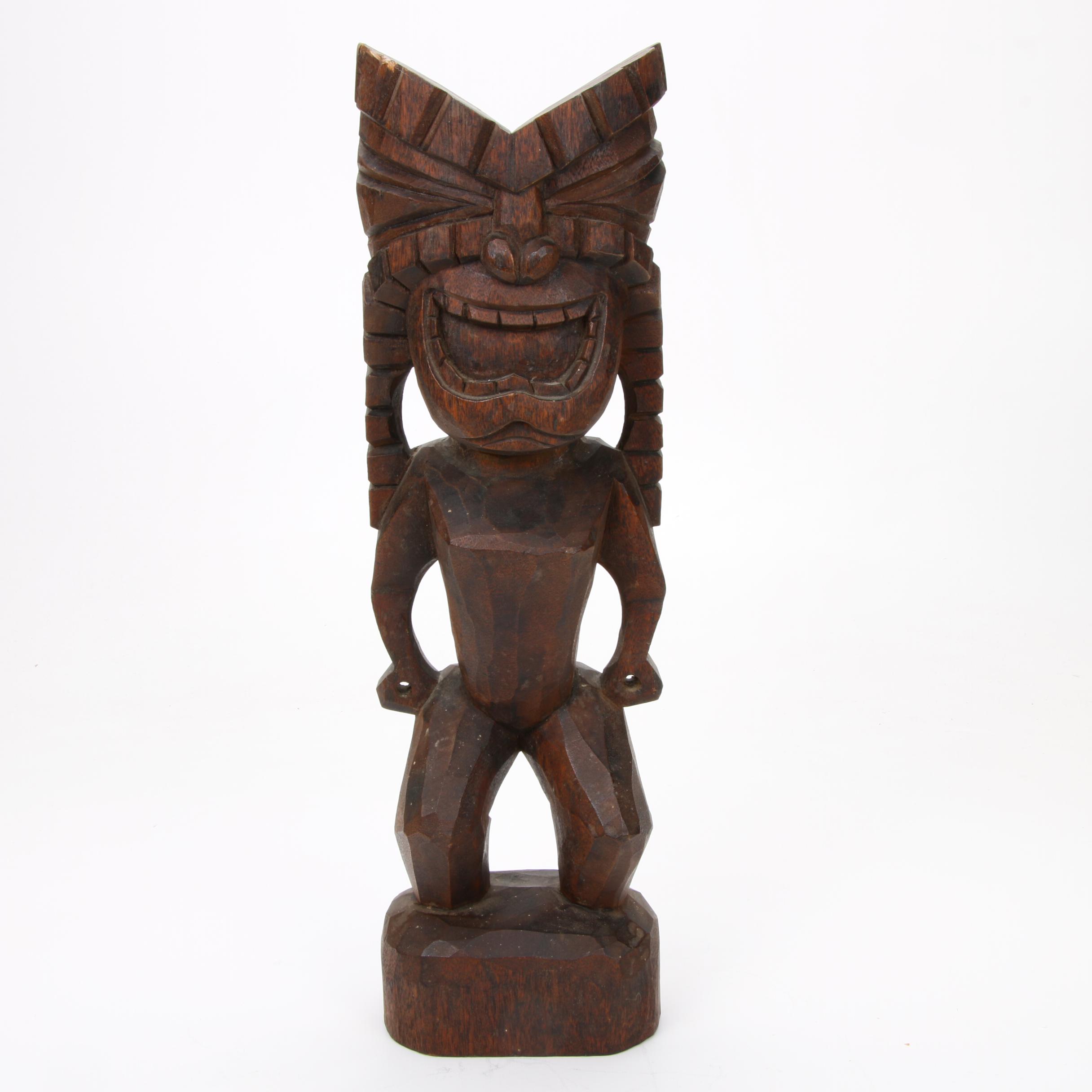 Carved Wood Tiki God Kāne Figure
