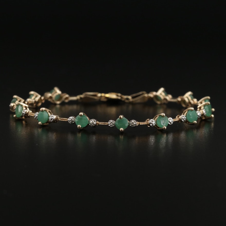 10K Emerald and Diamond Line Bracelet