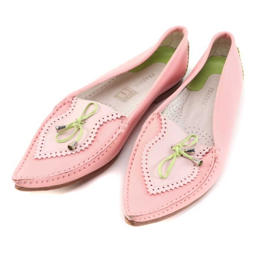 Praerie Pink and Green Leather Pointed Toe Flats