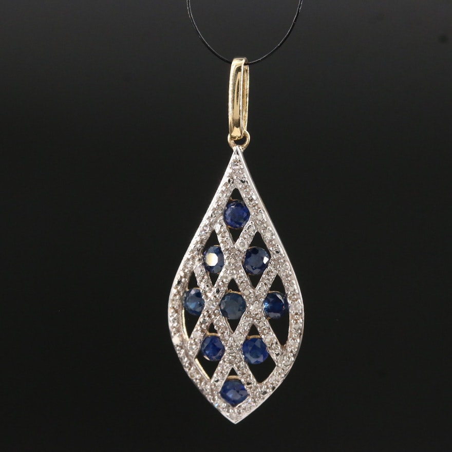 14K Sapphire and Diamond Lattice Pattern Pendant