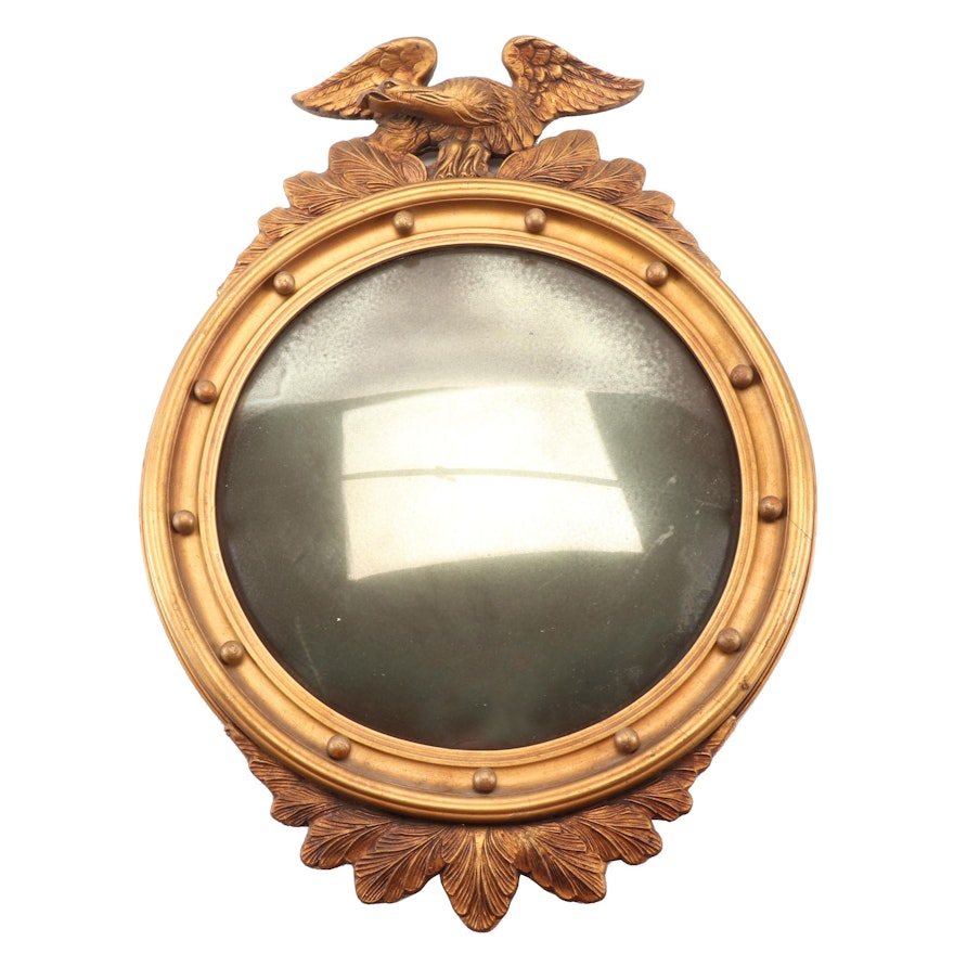 Federal Style Eagle Giltwood and Gesso Convex Mirror, Mid-20th Century