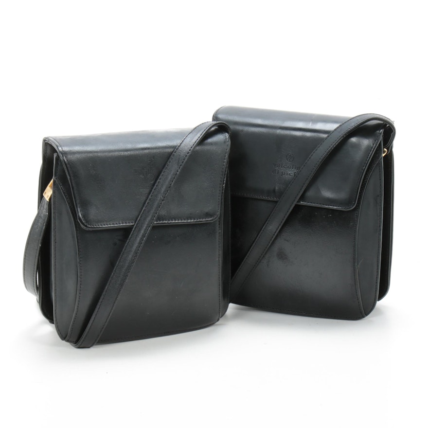 Pair of Valentino di' Pietro Flap Front Shoulder Bags in Black Leather