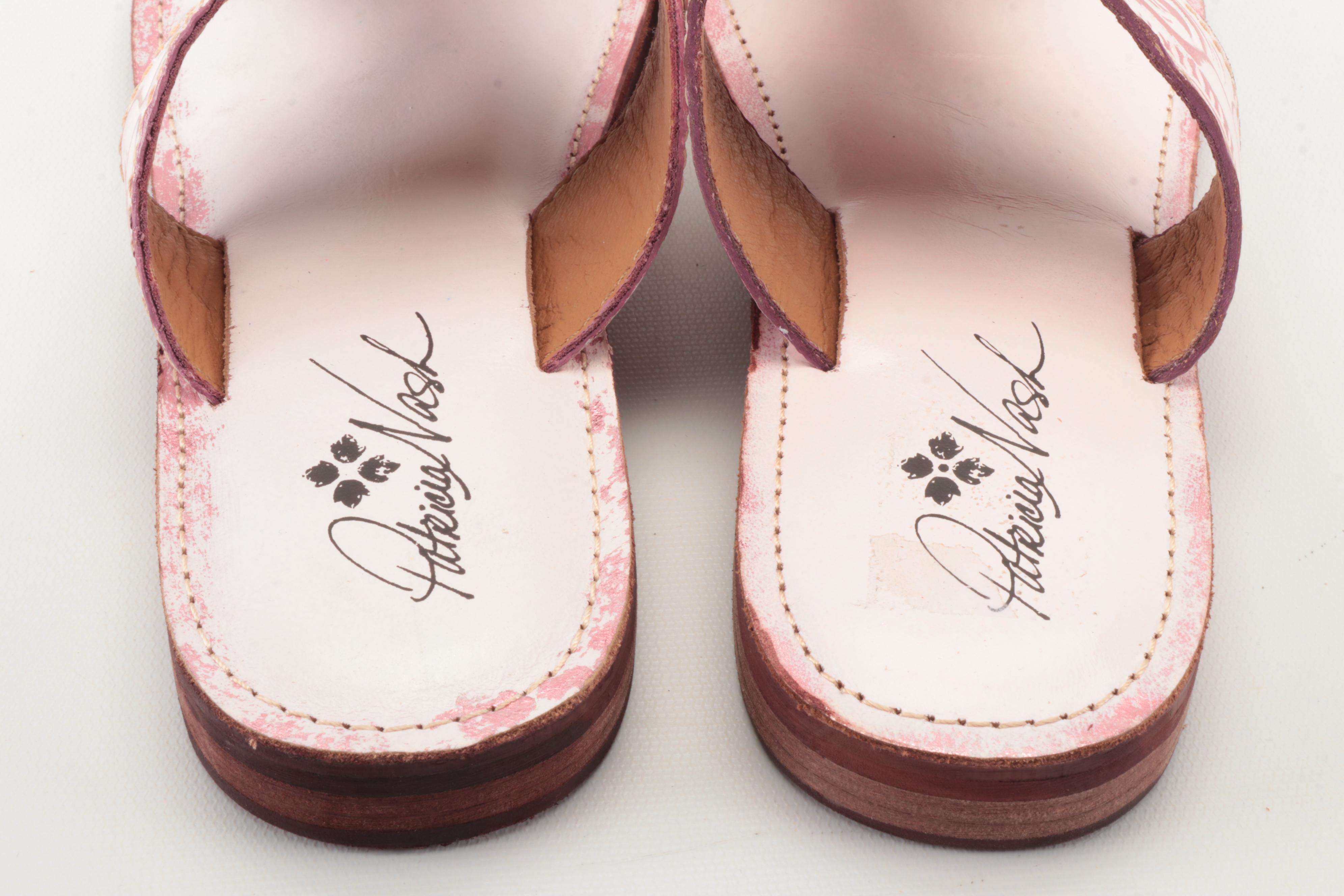 Patricia Nash Franca Pink Leather Pom-Pom Casual Slide Sandals