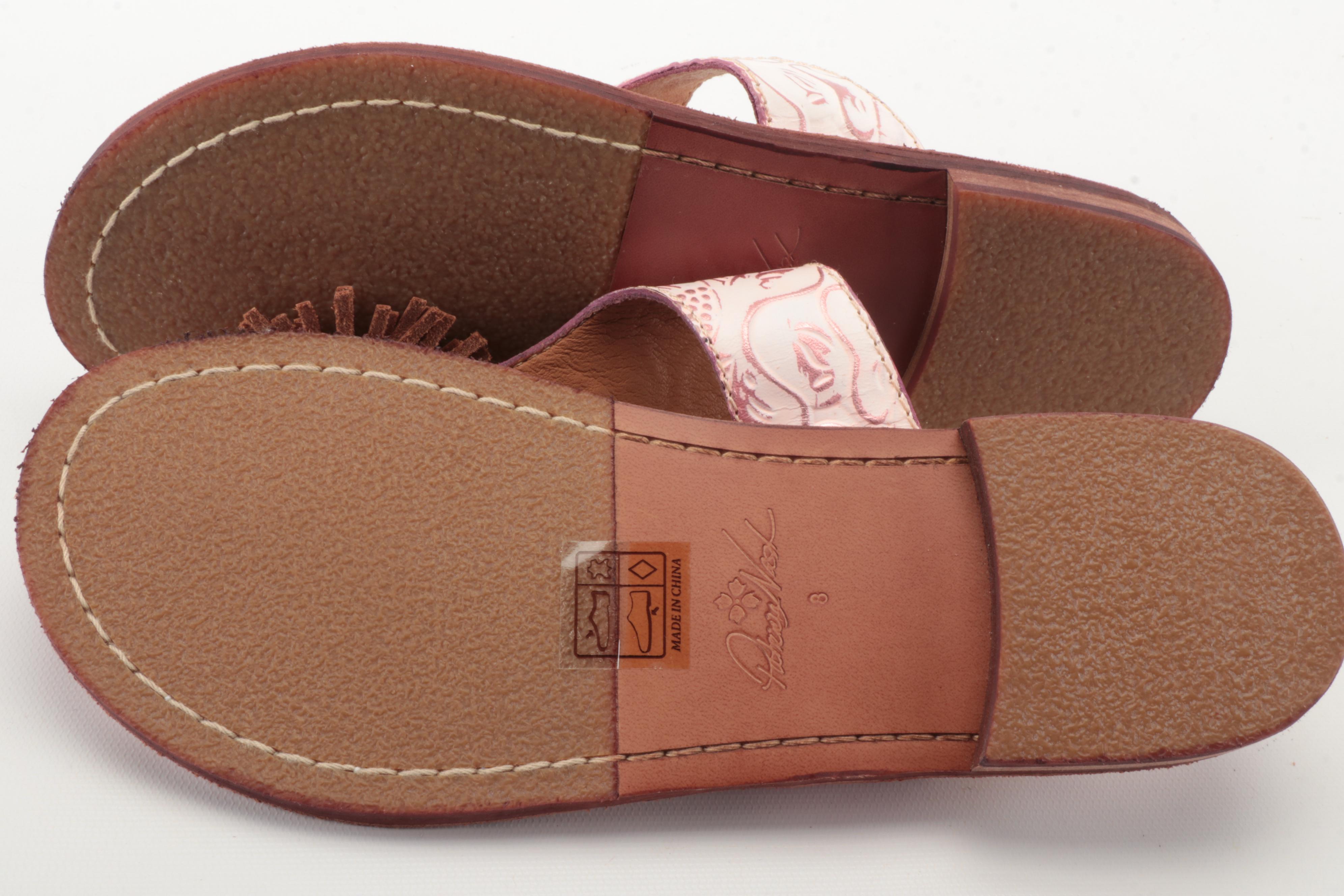 Patricia Nash Franca Pink Leather Pom-Pom Casual Slide Sandals