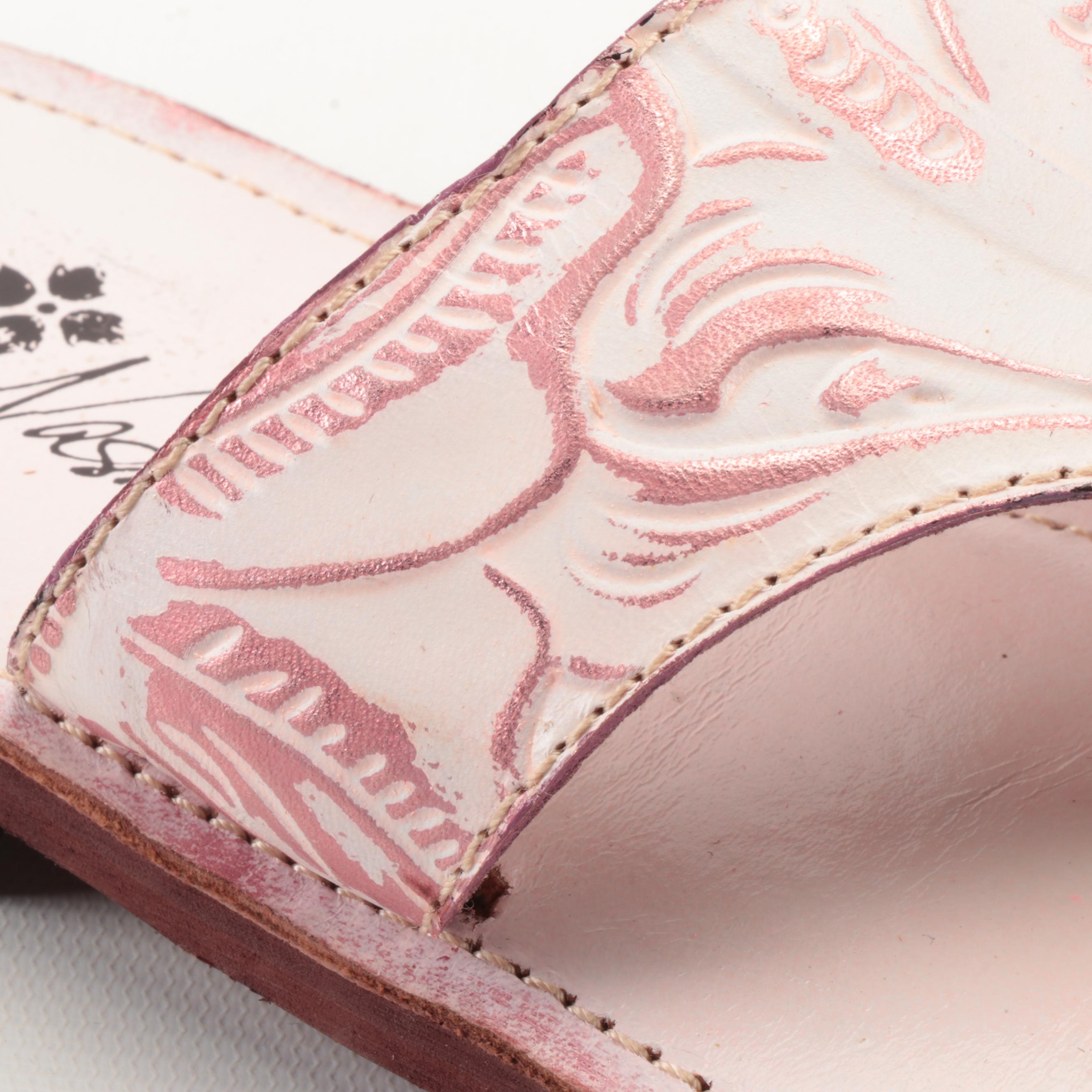 Patricia Nash Franca Pink Leather Pom-Pom Casual Slide Sandals