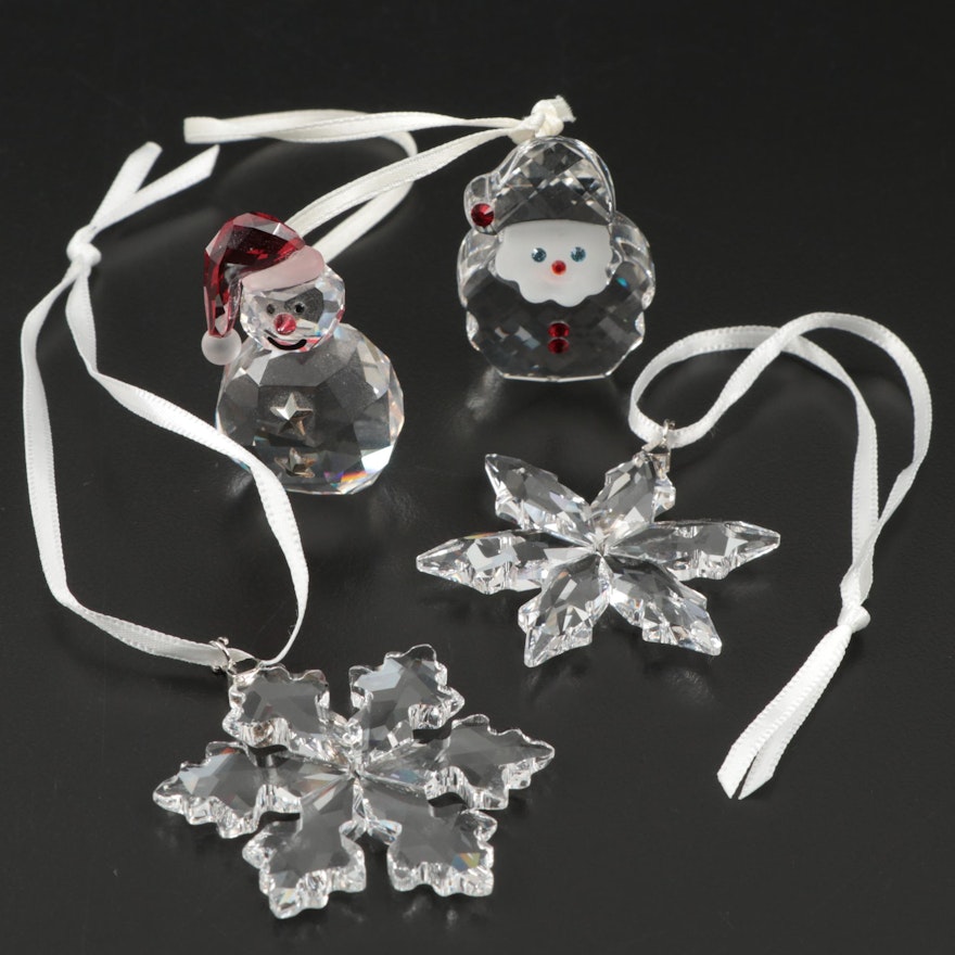Swarovski Crystal Snowman and Snowflake Christmas Ornaments