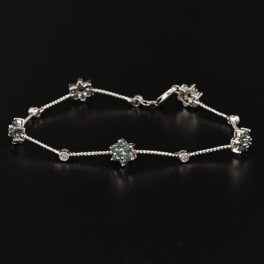 14K White Gold 1.38 CTW Diamond Floral Station Bracelet