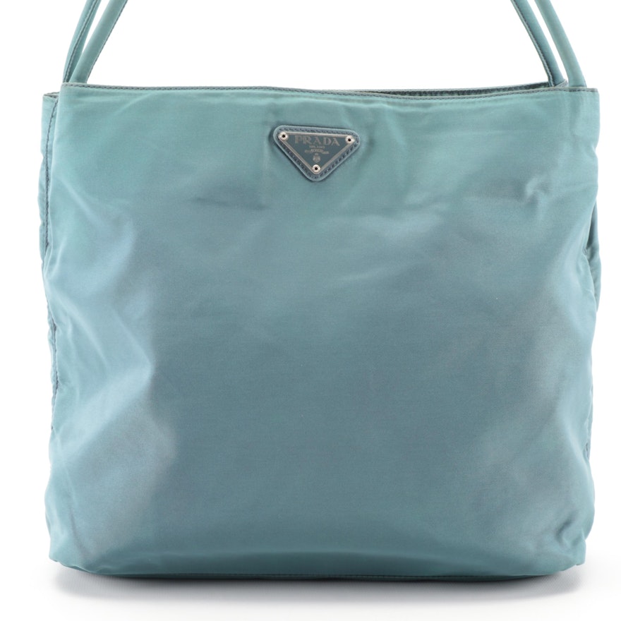 Prada Tessuto Nylon Shoulder Bag in Light Teal Blue