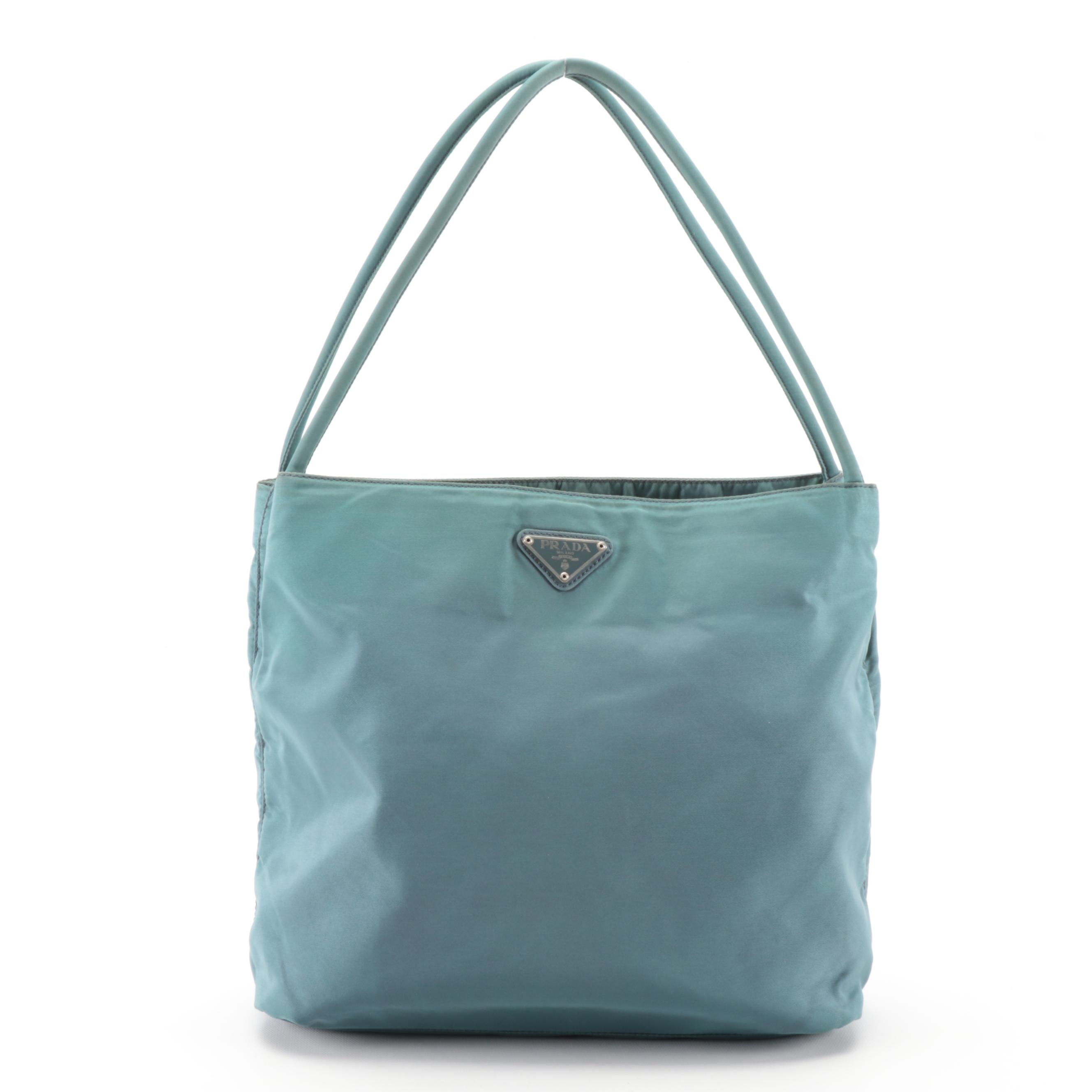 Prada Tessuto Nylon Shoulder Bag in Light Teal Blue