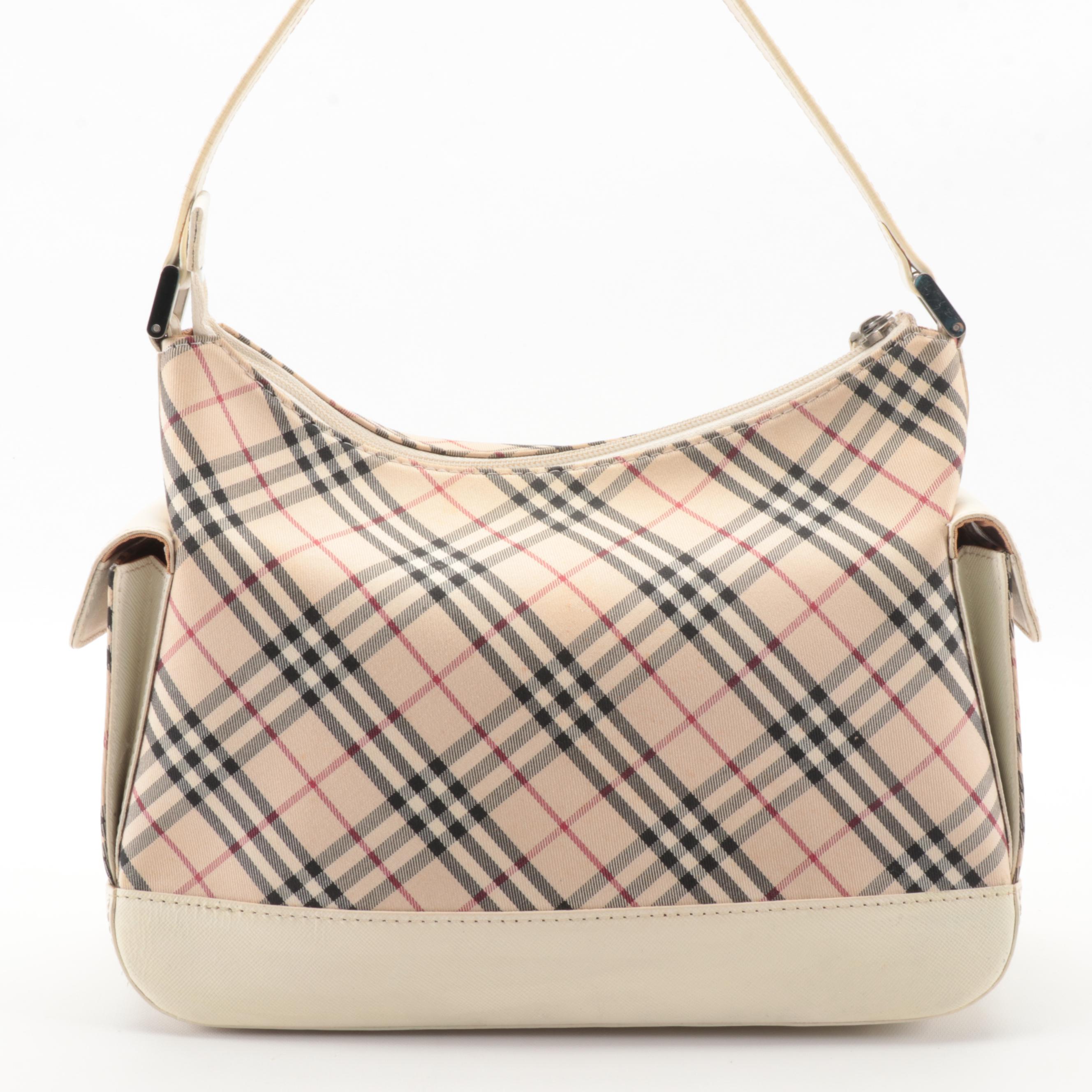 Burberry "Nova Check" and Off-White Saffiano Leather Shoulder Bag