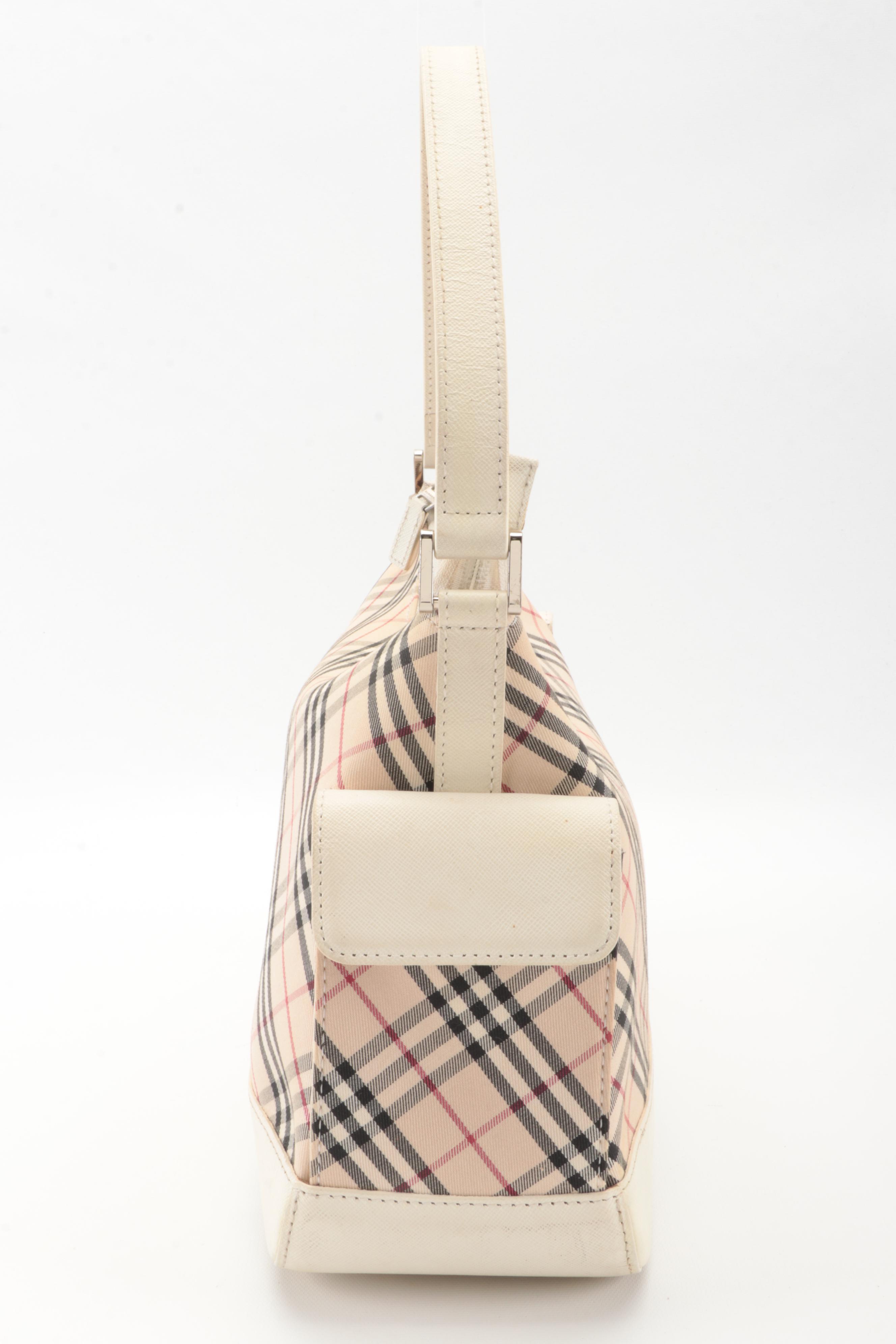 Burberry "Nova Check" and Off-White Saffiano Leather Shoulder Bag