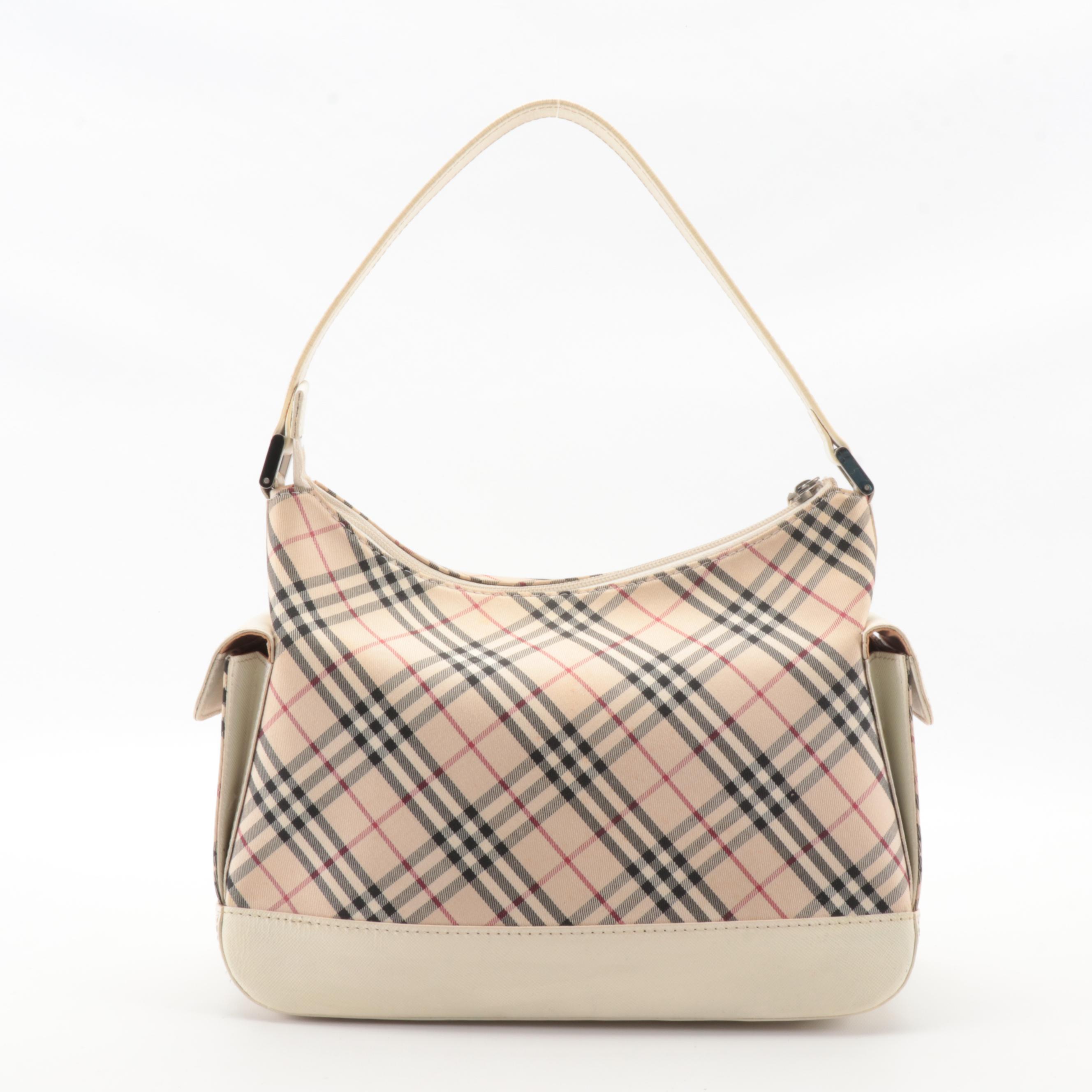 Burberry "Nova Check" and Off-White Saffiano Leather Shoulder Bag