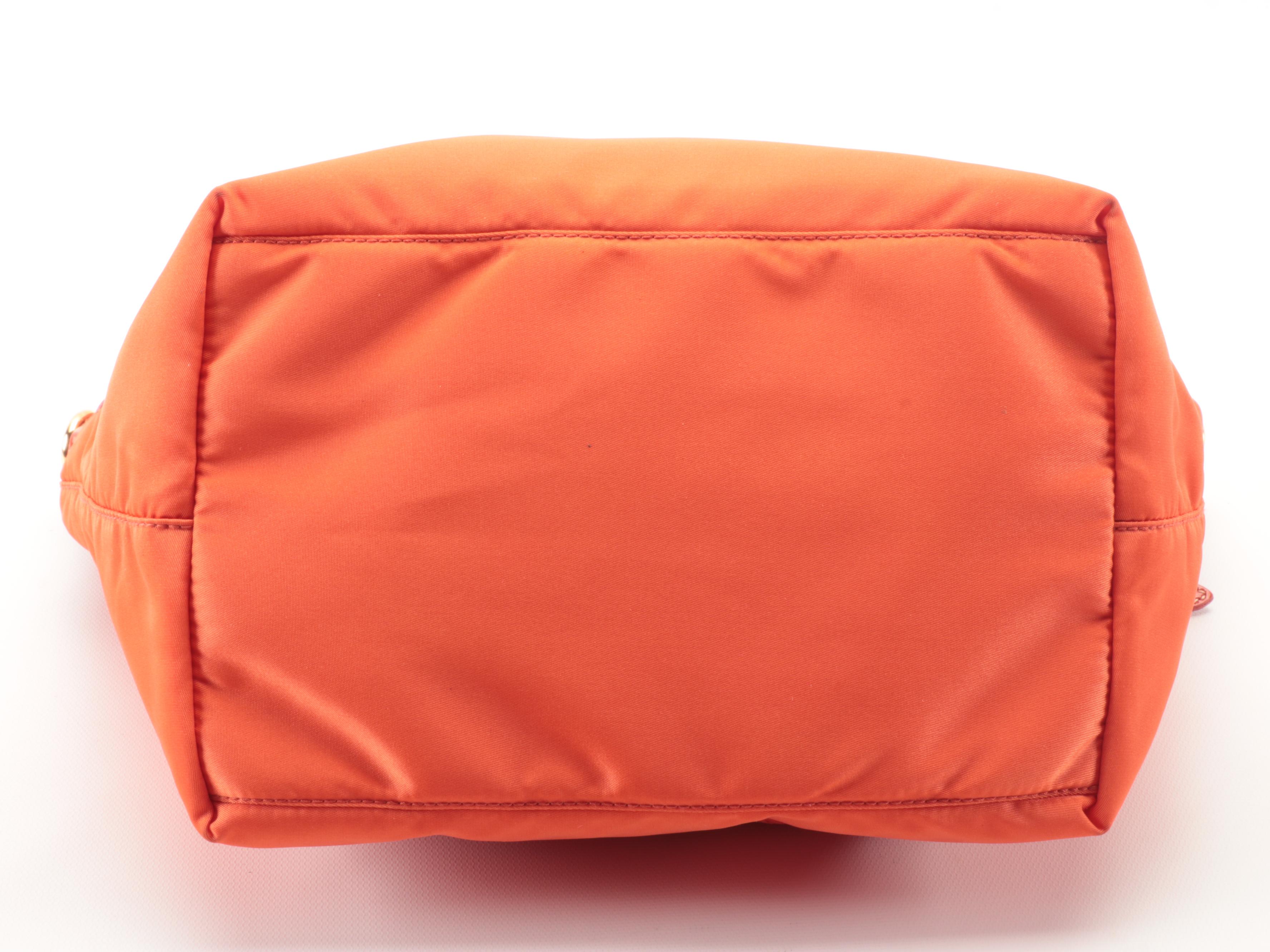 Prada Orange Large Print Logo Tessuto Canvas and Patent Leather Tote