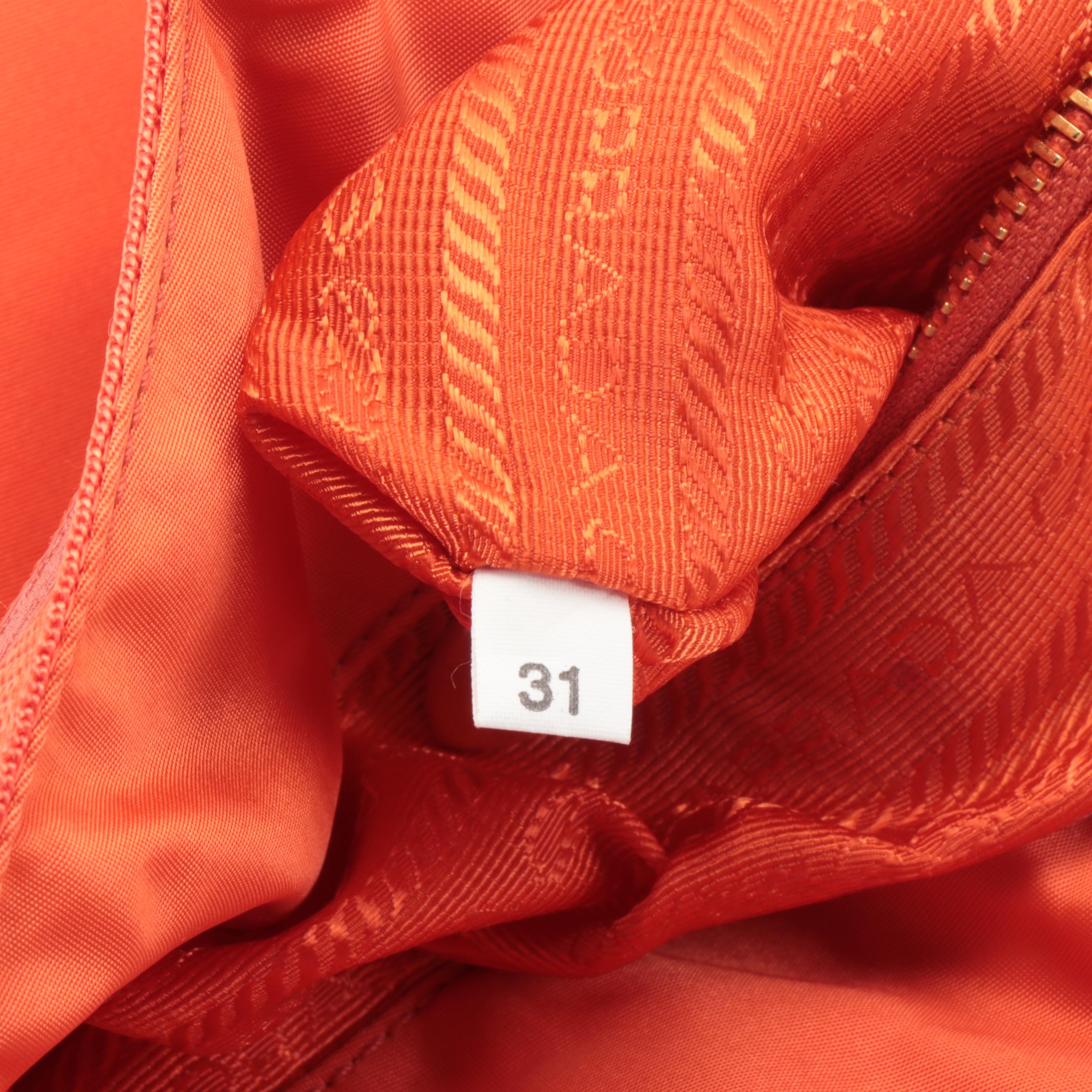 Prada Orange Large Print Logo Tessuto Canvas and Patent Leather Tote