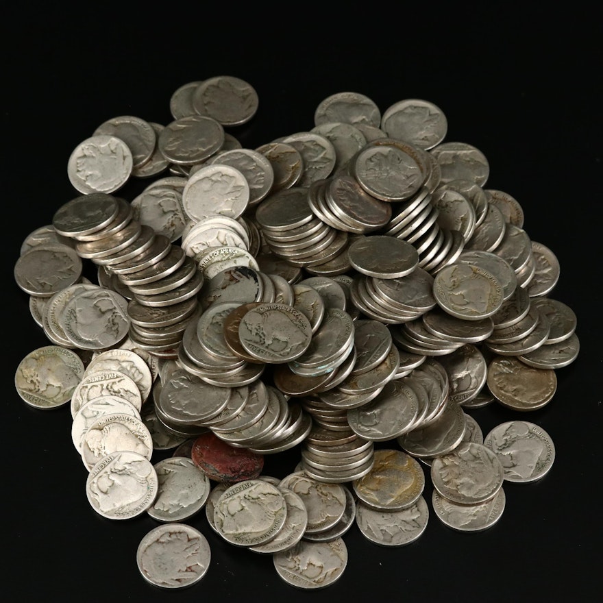 Two Hundred and Fifty Assorted Vintage Buffalo Nickels.