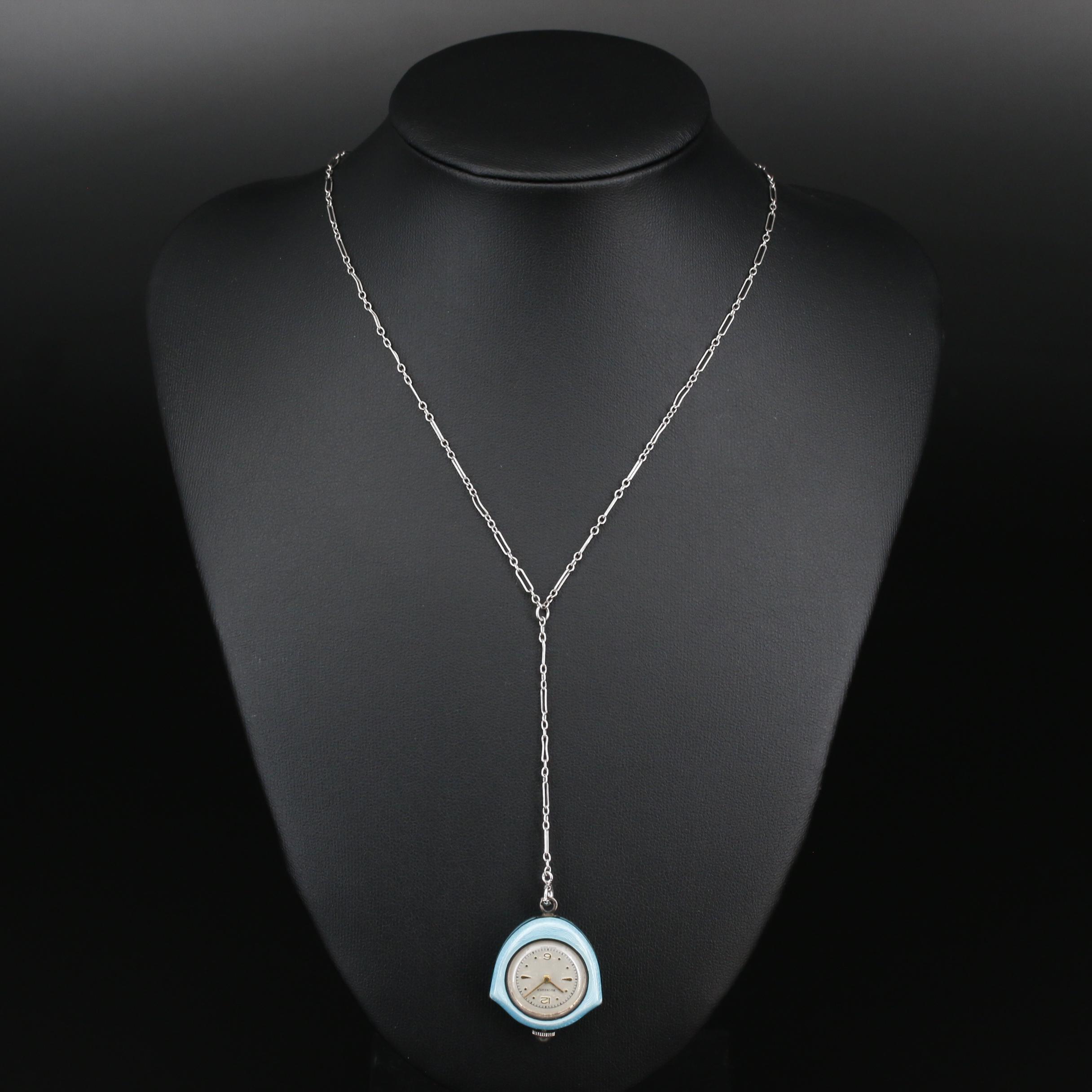 Vintage Bucherer Sterling Silver and Enamel Pendant Watch