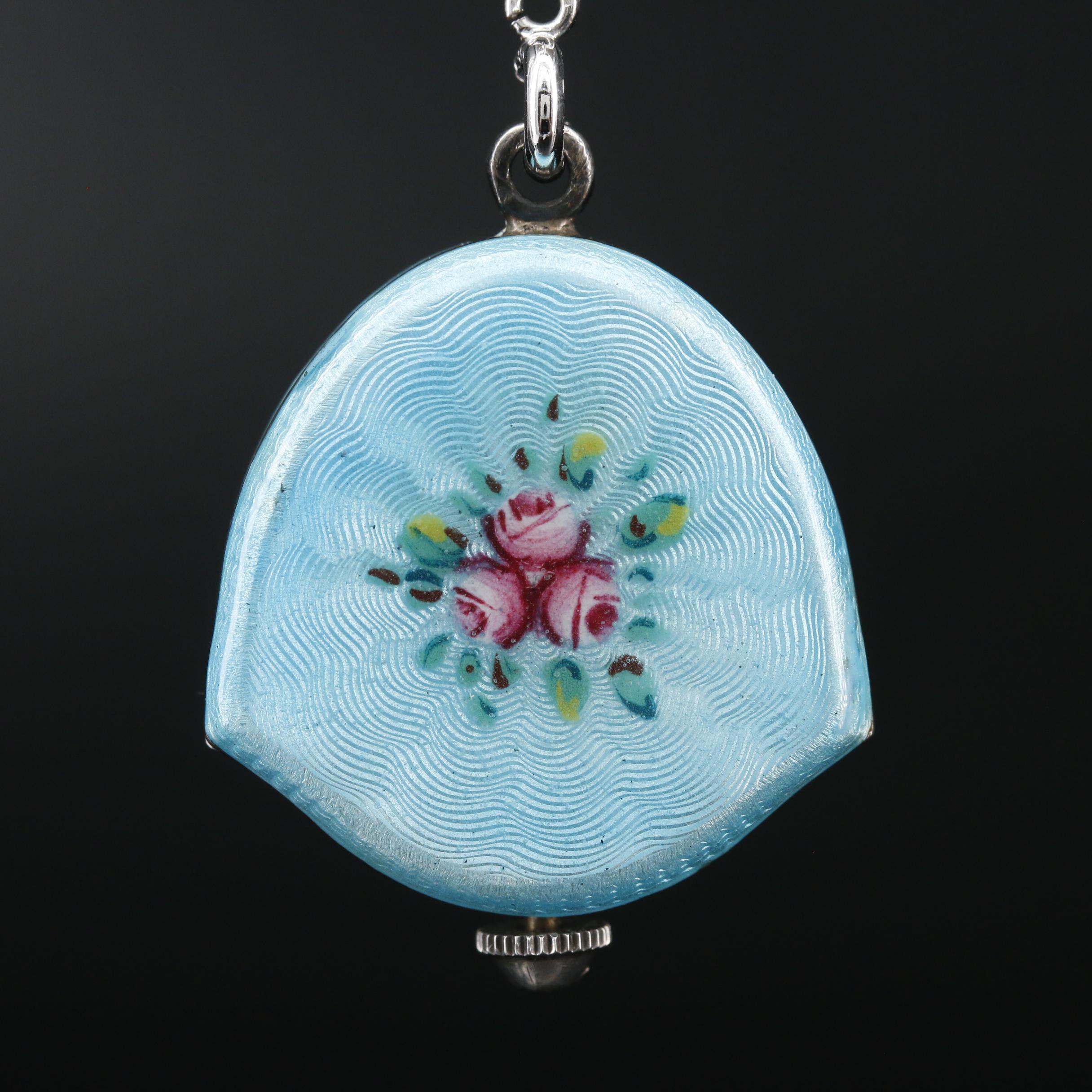 Vintage Bucherer Sterling Silver and Enamel Pendant Watch